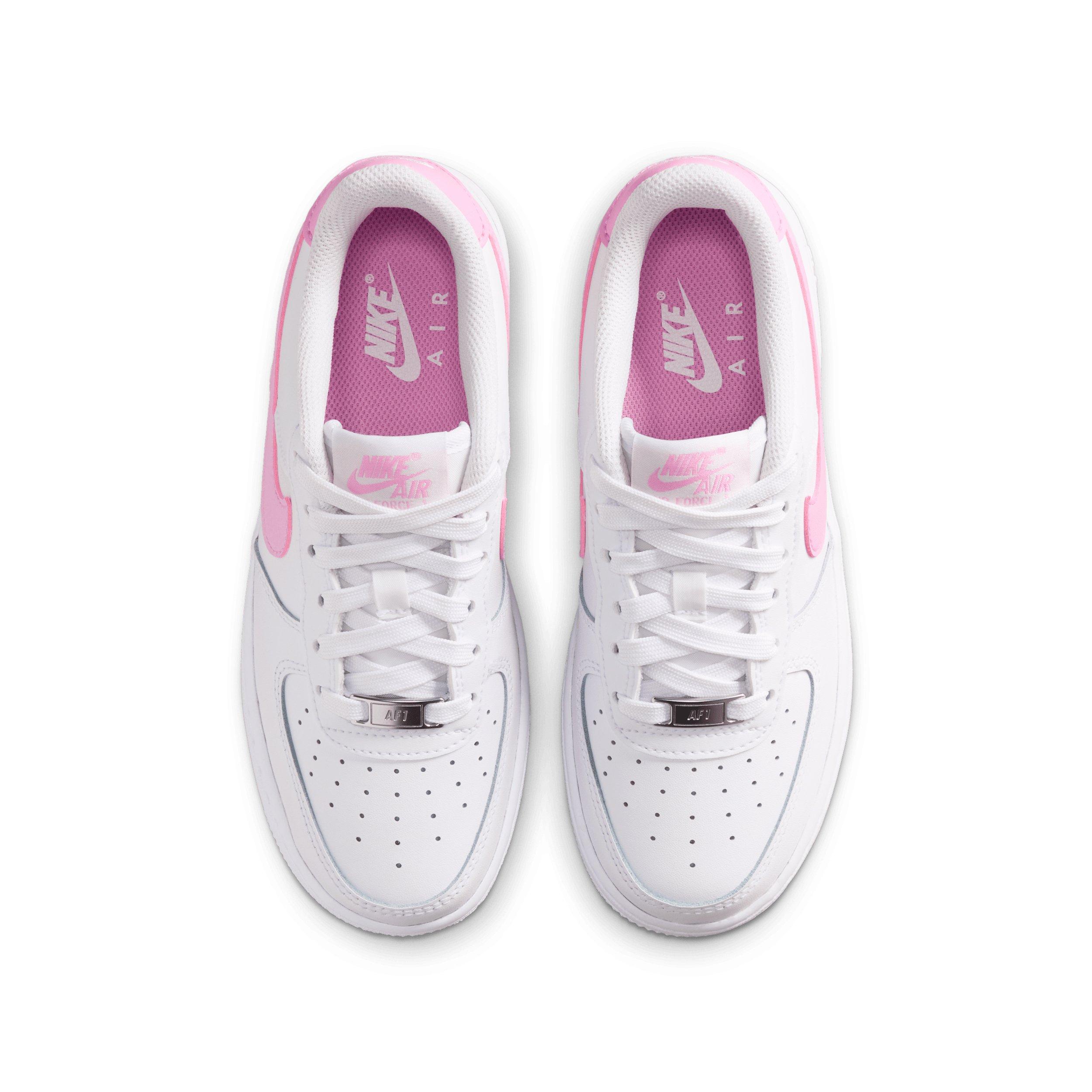 Nike Air Force 1 "White/White/Pink Rise" Grade School Girls' Shoe - WHITE/WHITE/PINK Thumbnail View 4