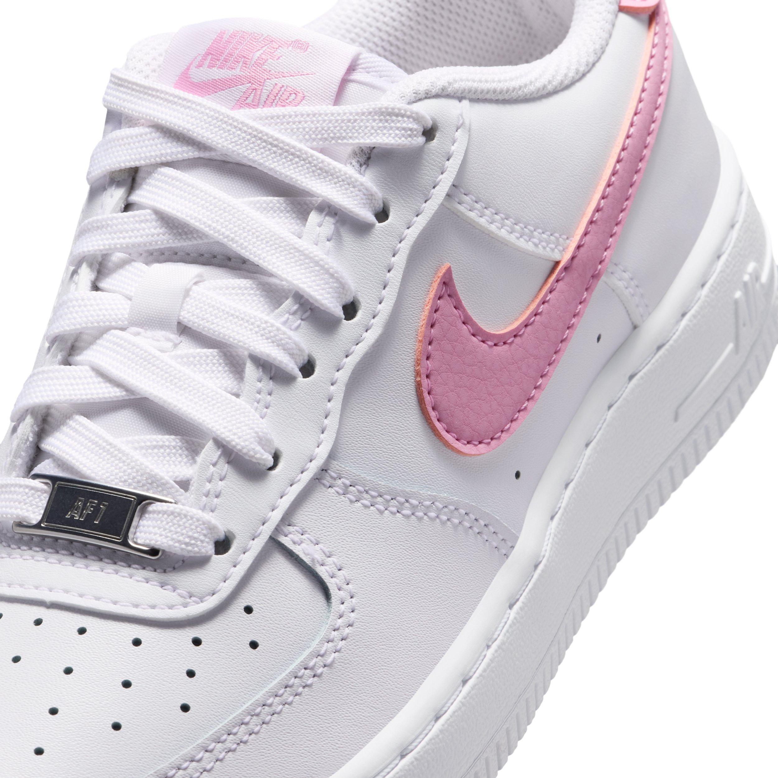 Nike Air Force 1 "White/White/Pink Rise" Grade School Girls' Shoe - WHITE/WHITE/PINK Thumbnail View 7