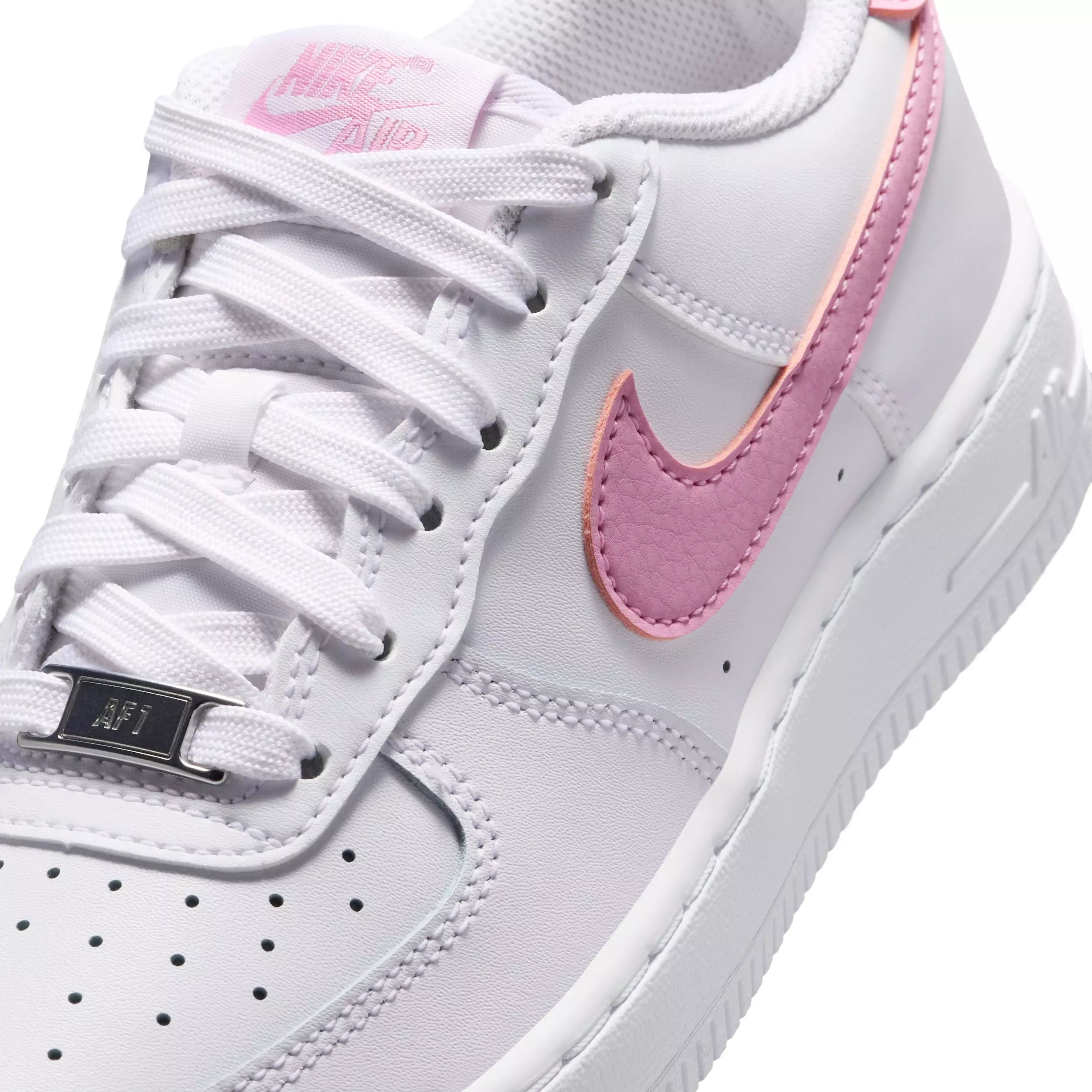 Nike Air Force 1 "White/White/Pink Rise" Grade School Girls' Shoe - WHITE/WHITE/PINK