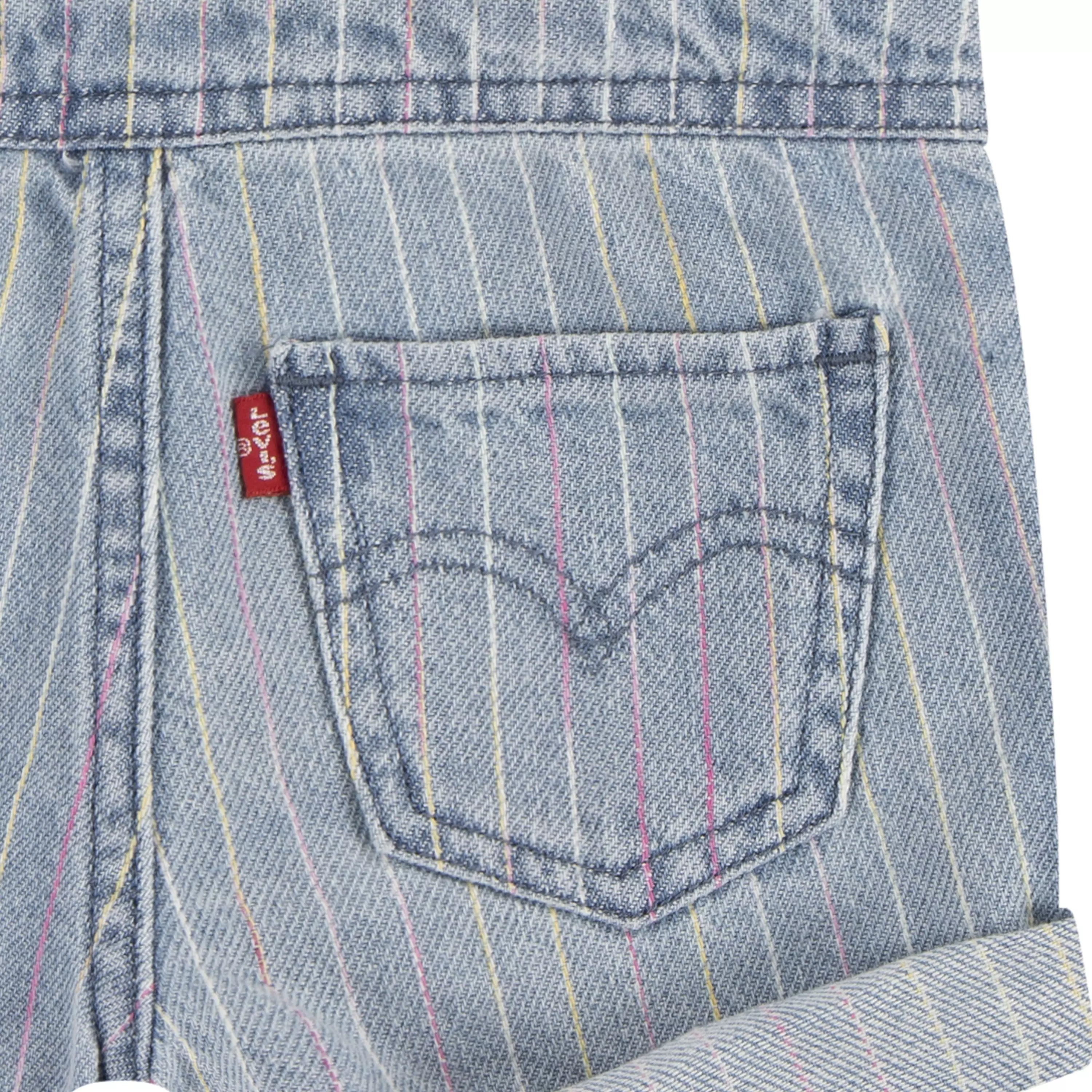 Levi's Infant Girls' Knot Strap Pinstripe Blue Wash Denim Shortalls - PINSTRIPE BLUE