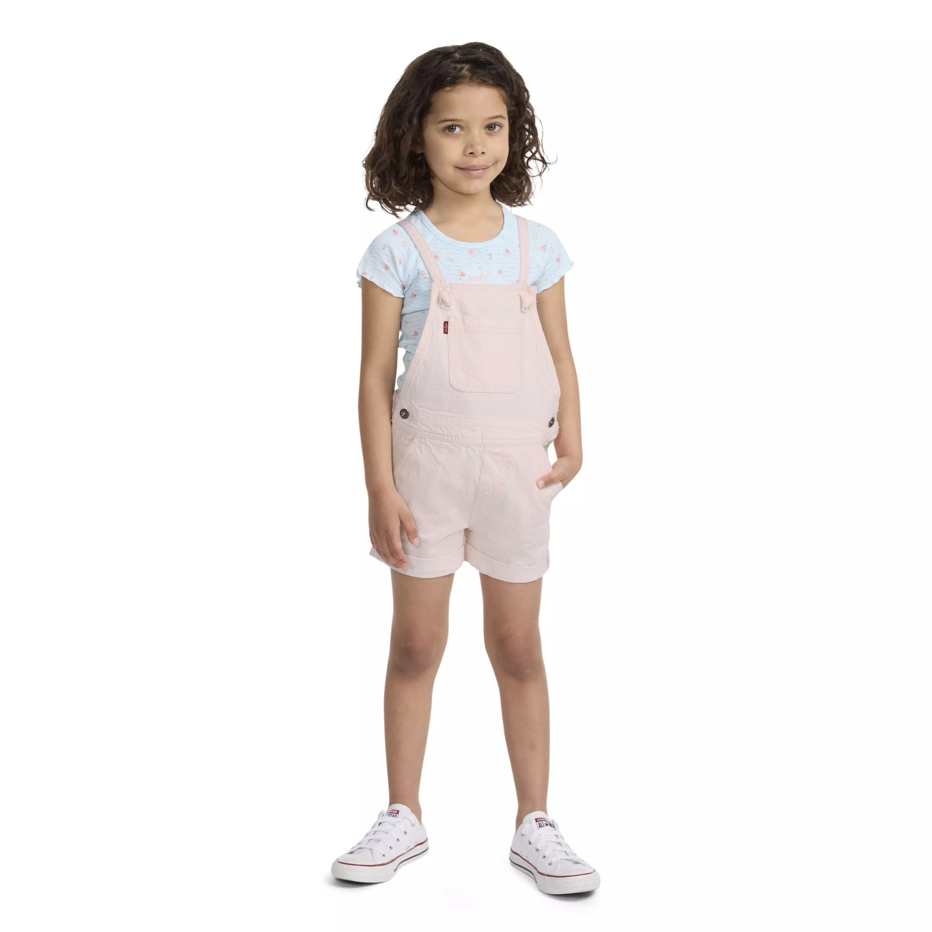 Levi's Little Girls' Knot Strap Light Pink Wash Denim Shortalls - LIGHT PINK