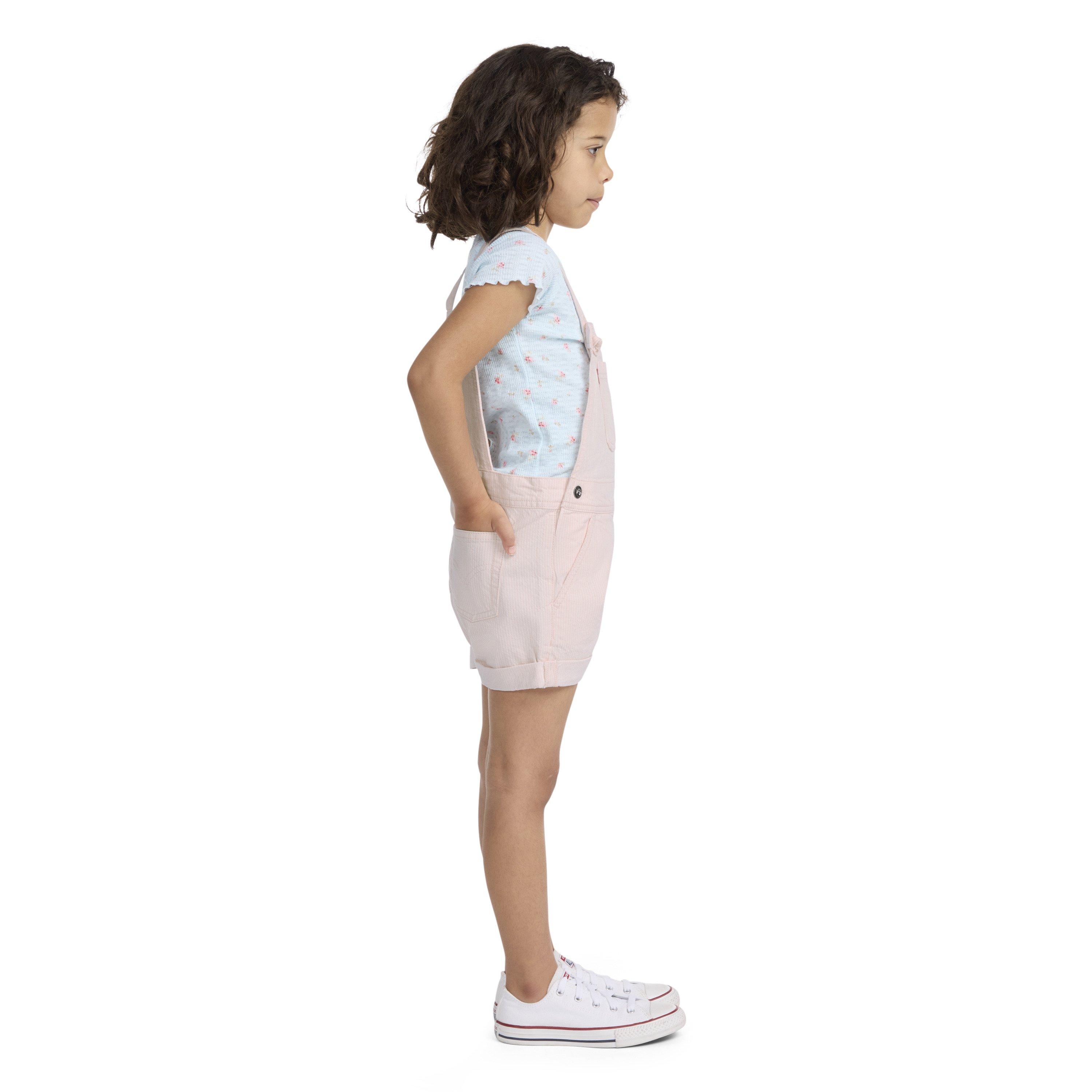 Levi's Little Girls' Knot Strap Light Wash Denim Shortalls - Pink - LIGHT PINK Thumbnail View 3