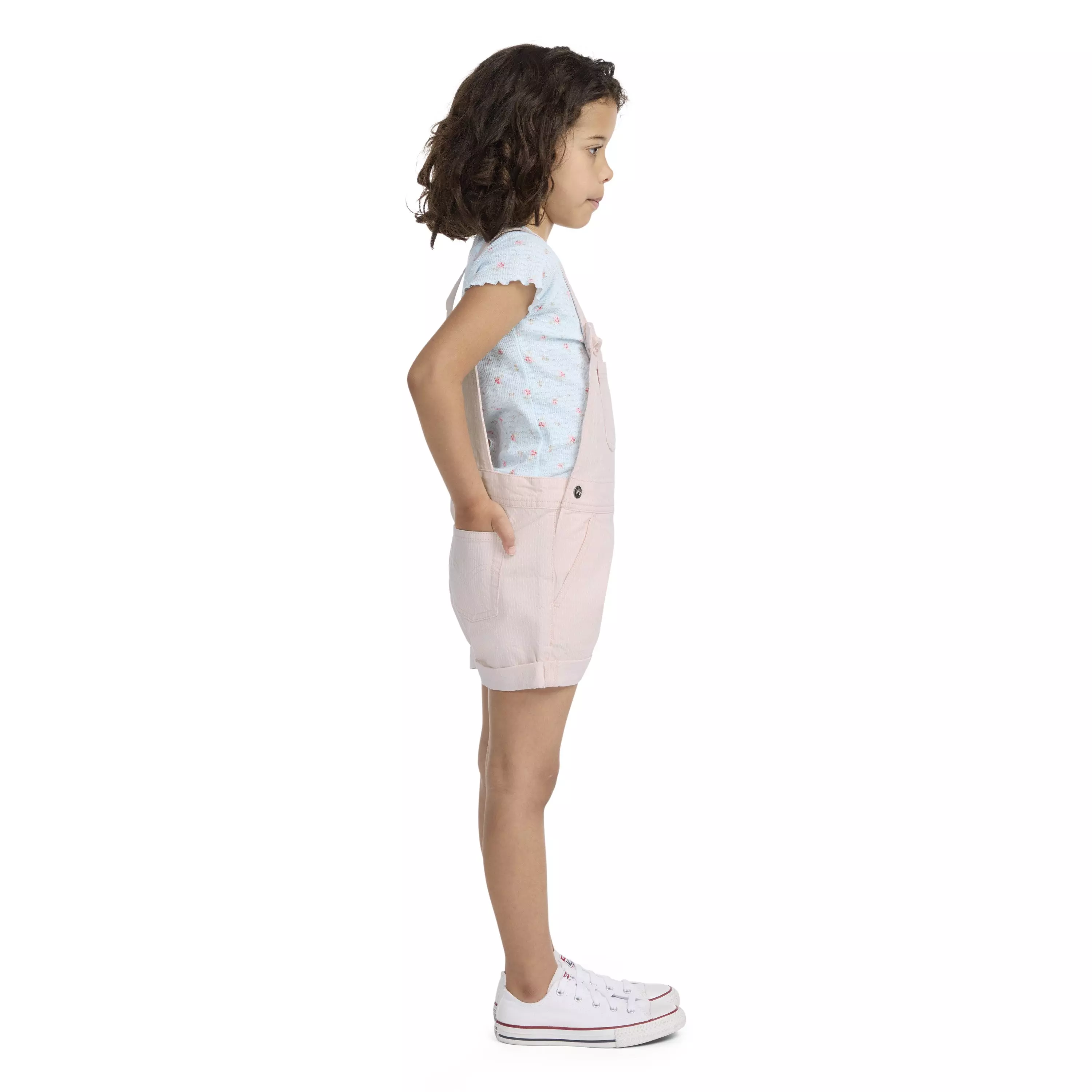 Levi's Little Girls' Knot Strap Light Wash Denim Shortalls - Pink - LIGHT PINK