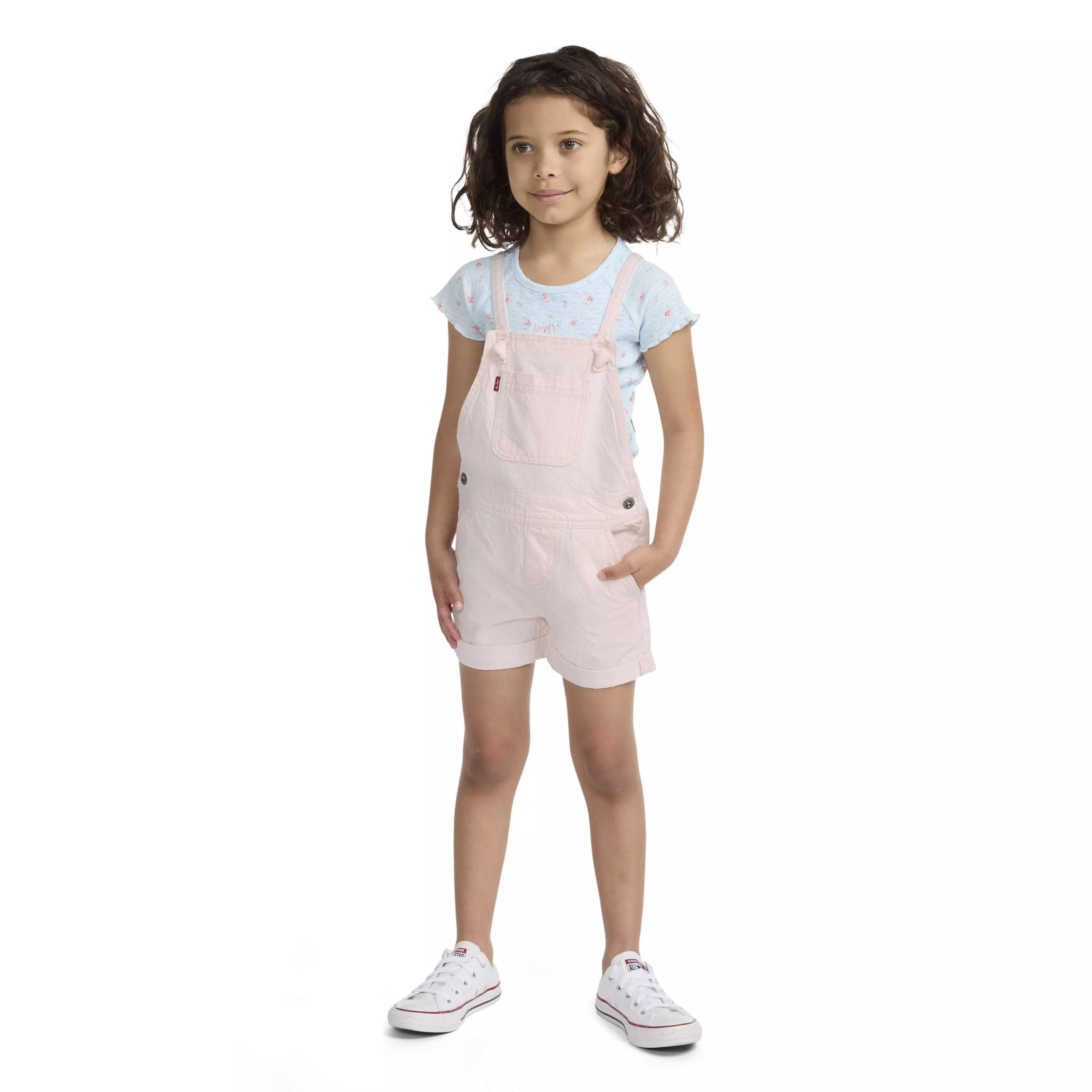 Levi's Little Girls' Knot Strap Light Pink Wash Denim Shortalls - LIGHT PINK