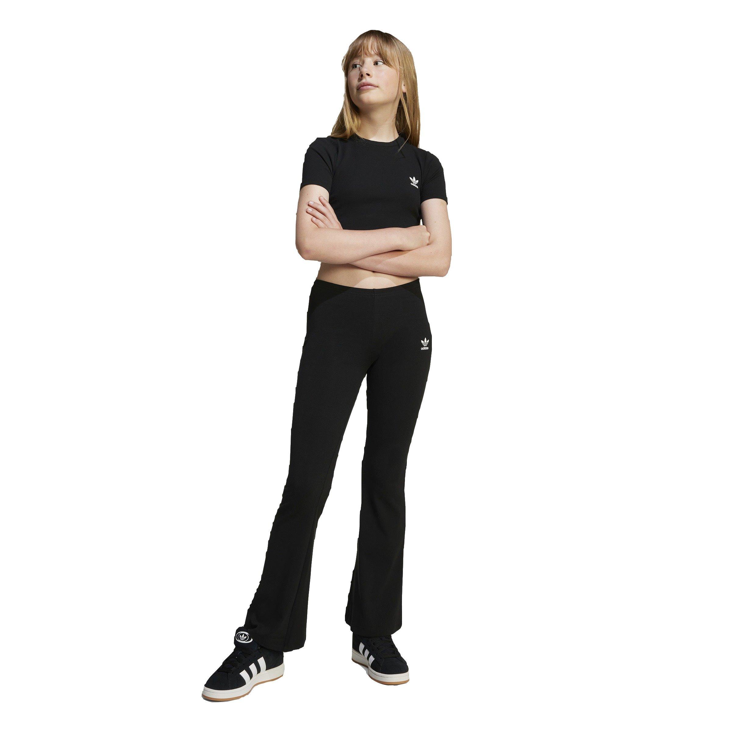 adidas Originals Big Girls' Ribbed Flared Black Pants