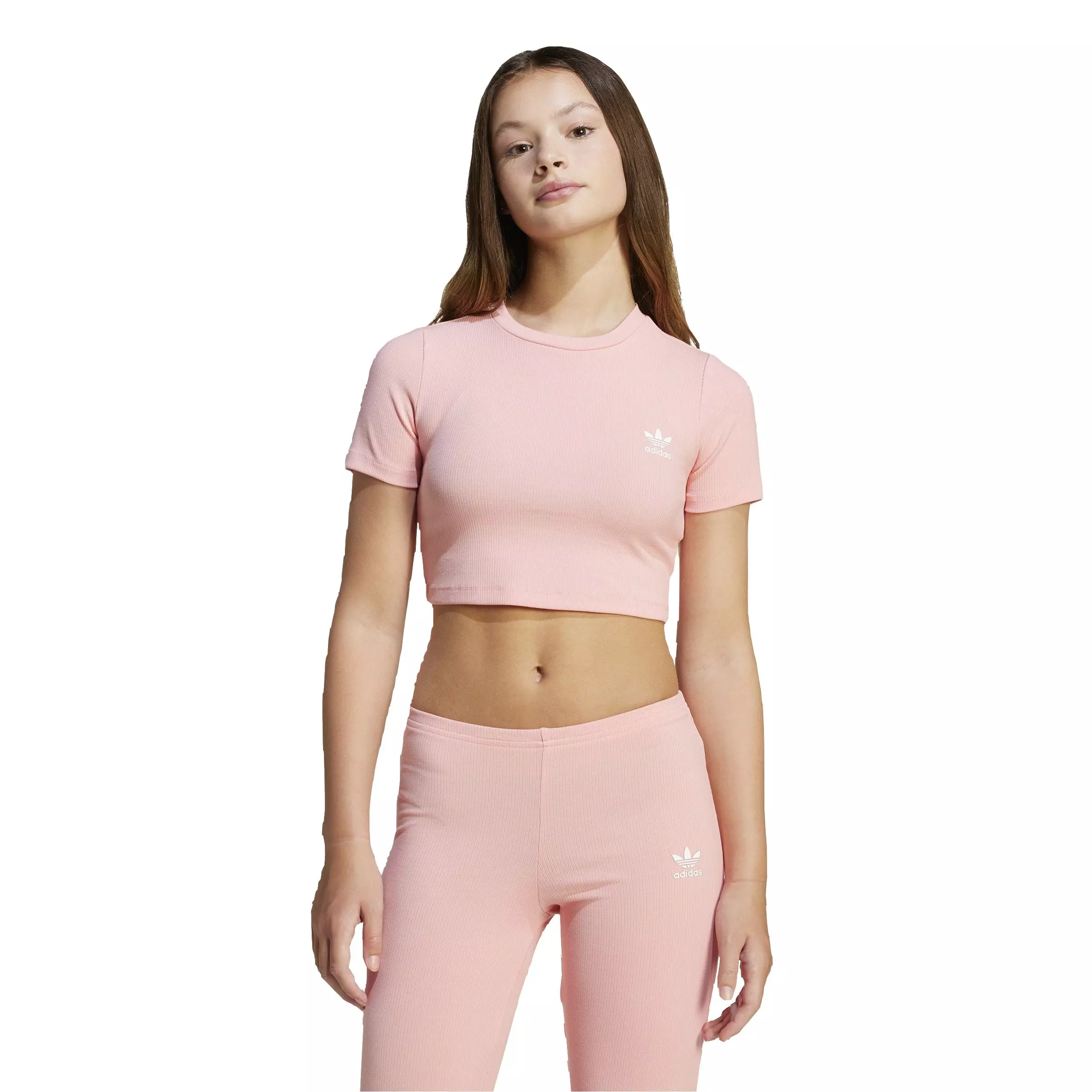 adidas Originals Big Girls' Ribbed Cropped Tee - Pink - PINK