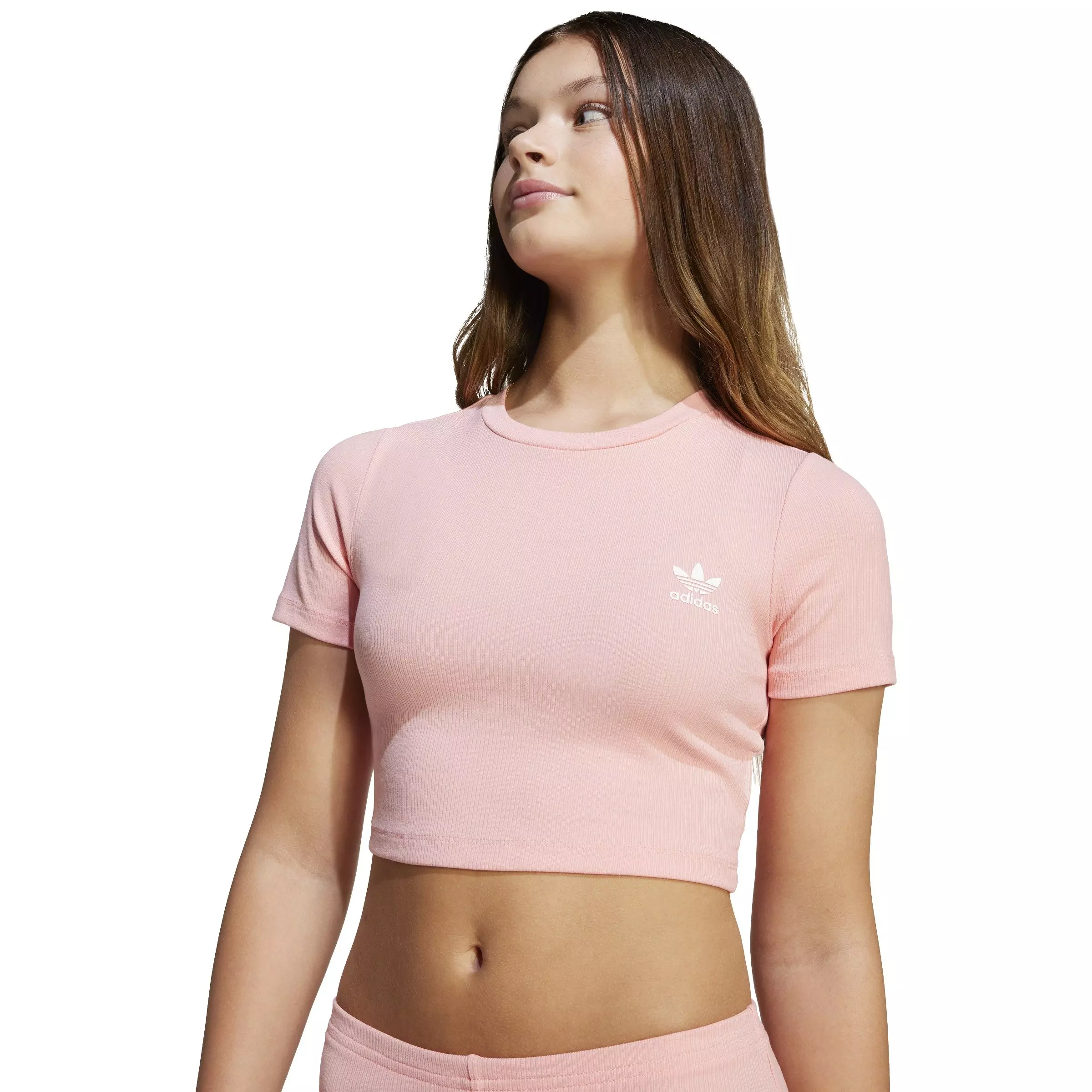 adidas Originals Big Girls' Ribbed Cropped Tee - Pink - PINK