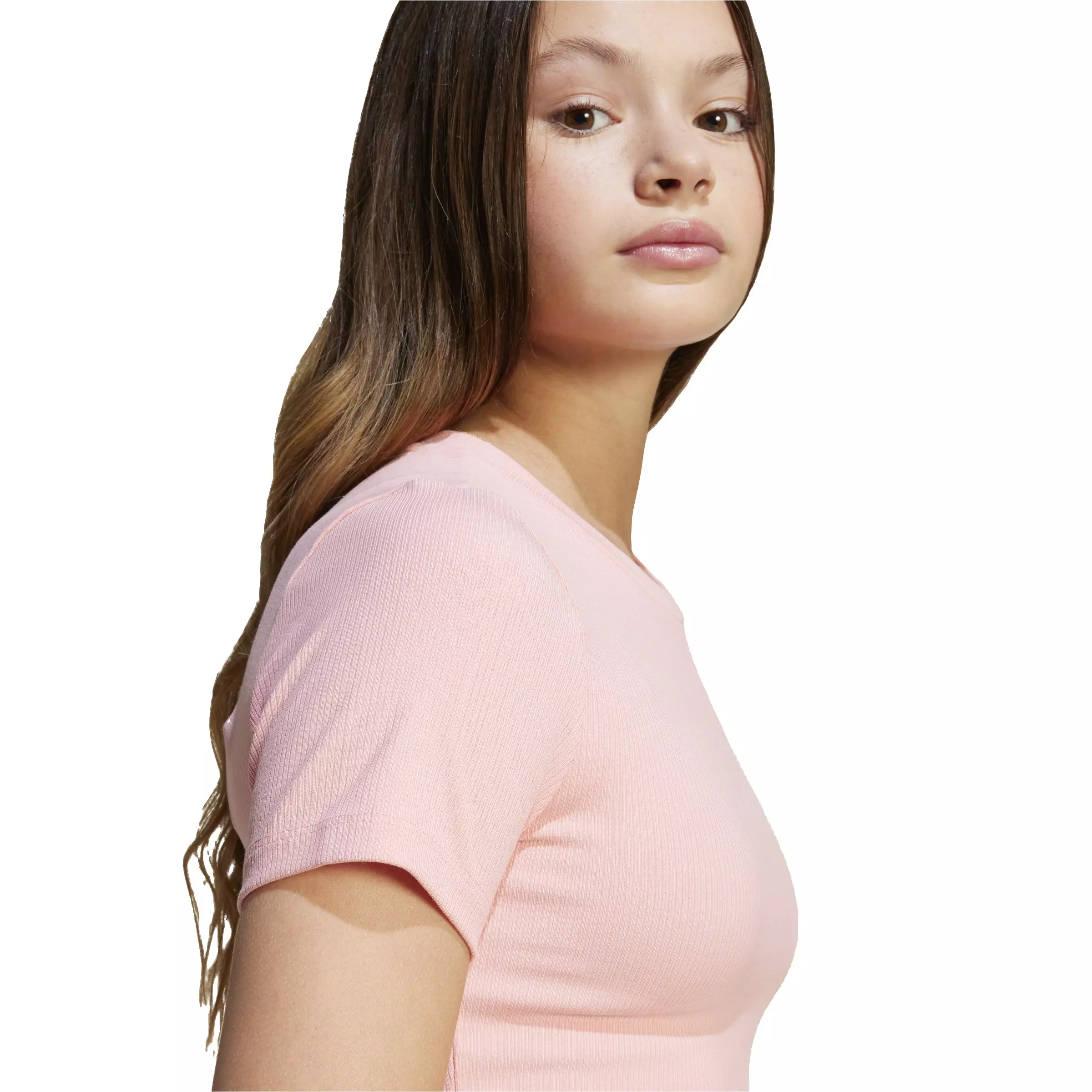 adidas Originals Big Girls' Ribbed Cropped Tee - Pink - PINK