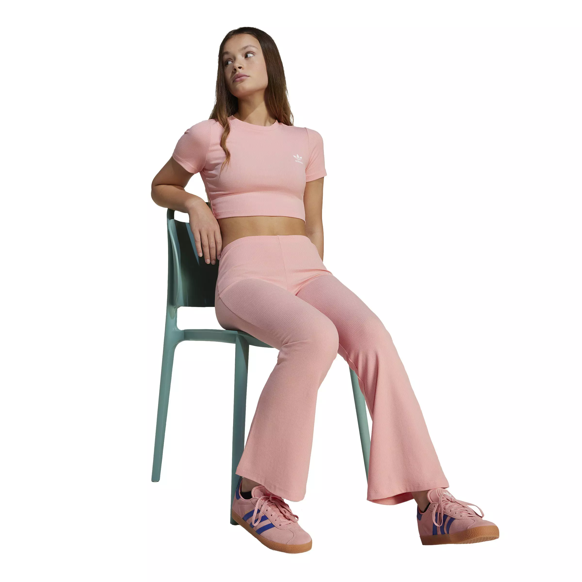 adidas Originals Big Girls' Ribbed Cropped Tee - Pink - PINK