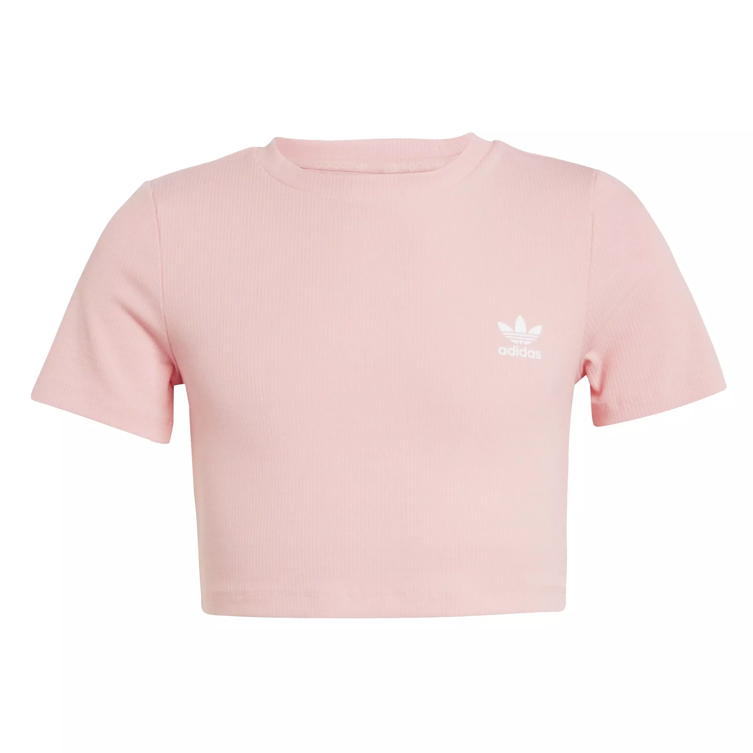 adidas Originals Big Girls' Ribbed Cropped Tee - Pink - PINK