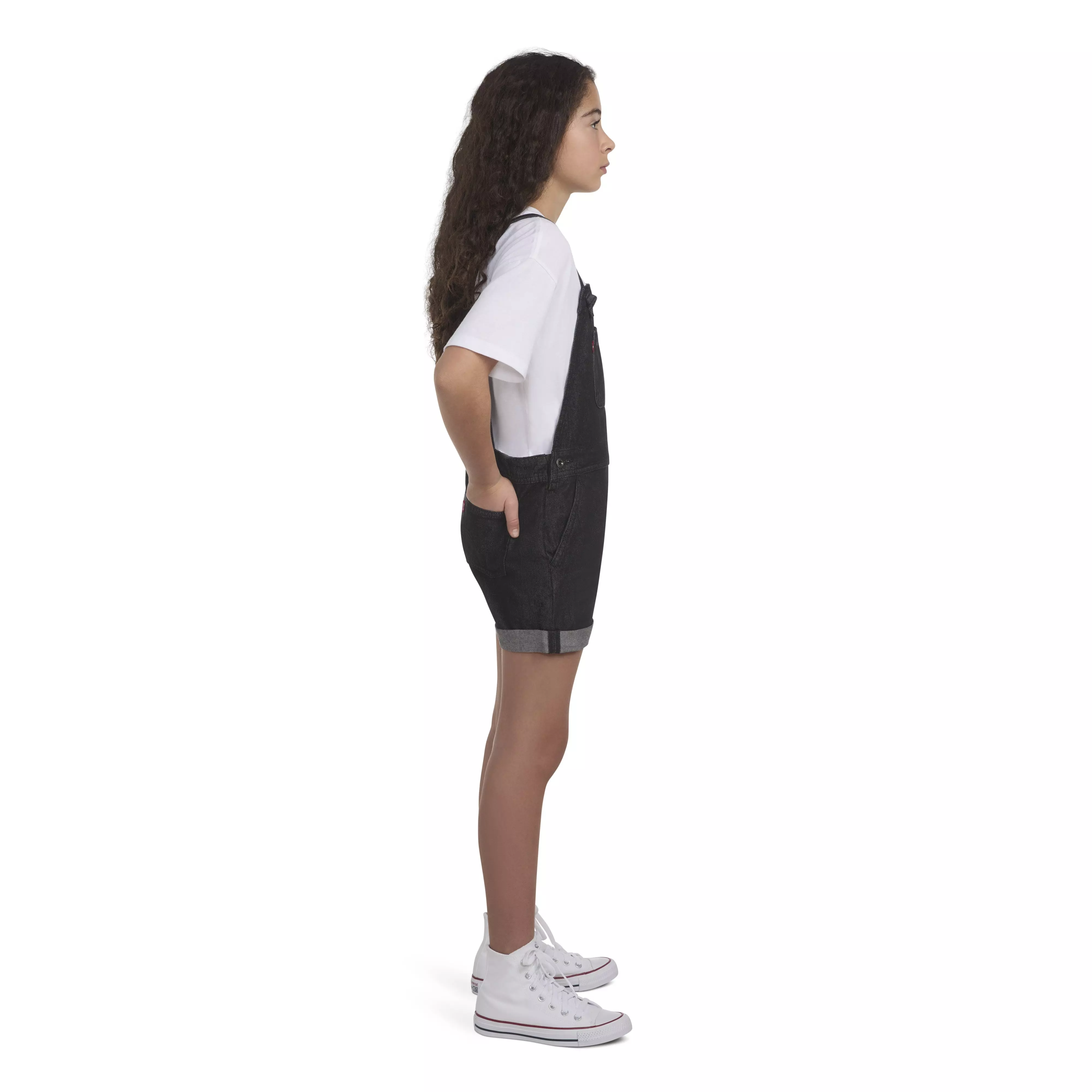 Levi's Big Girls' Knot Strap Black Wash Denim Shortalls - BLACK