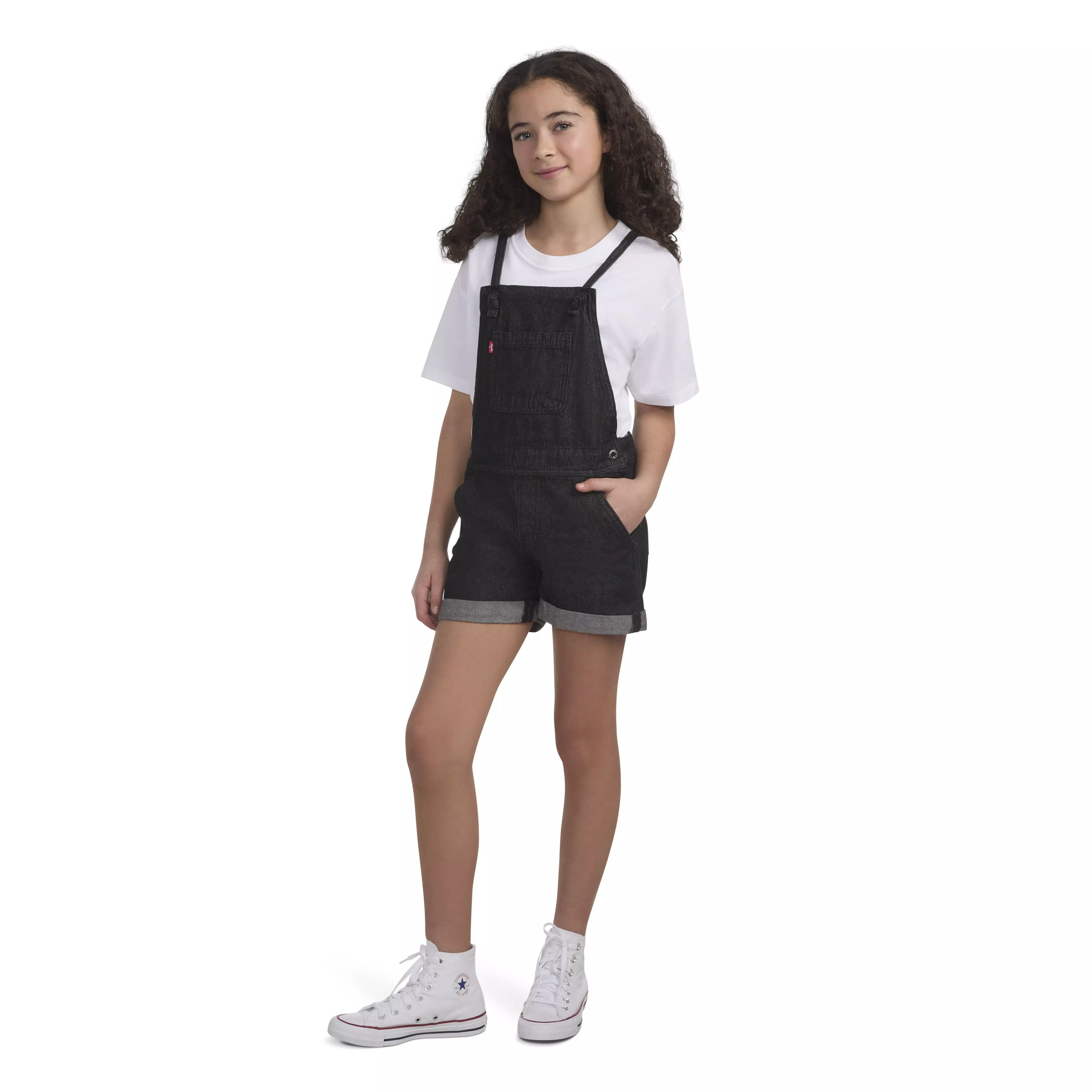 Levi's Big Girls' Knot Strap Black Wash Denim Shortalls - BLACK