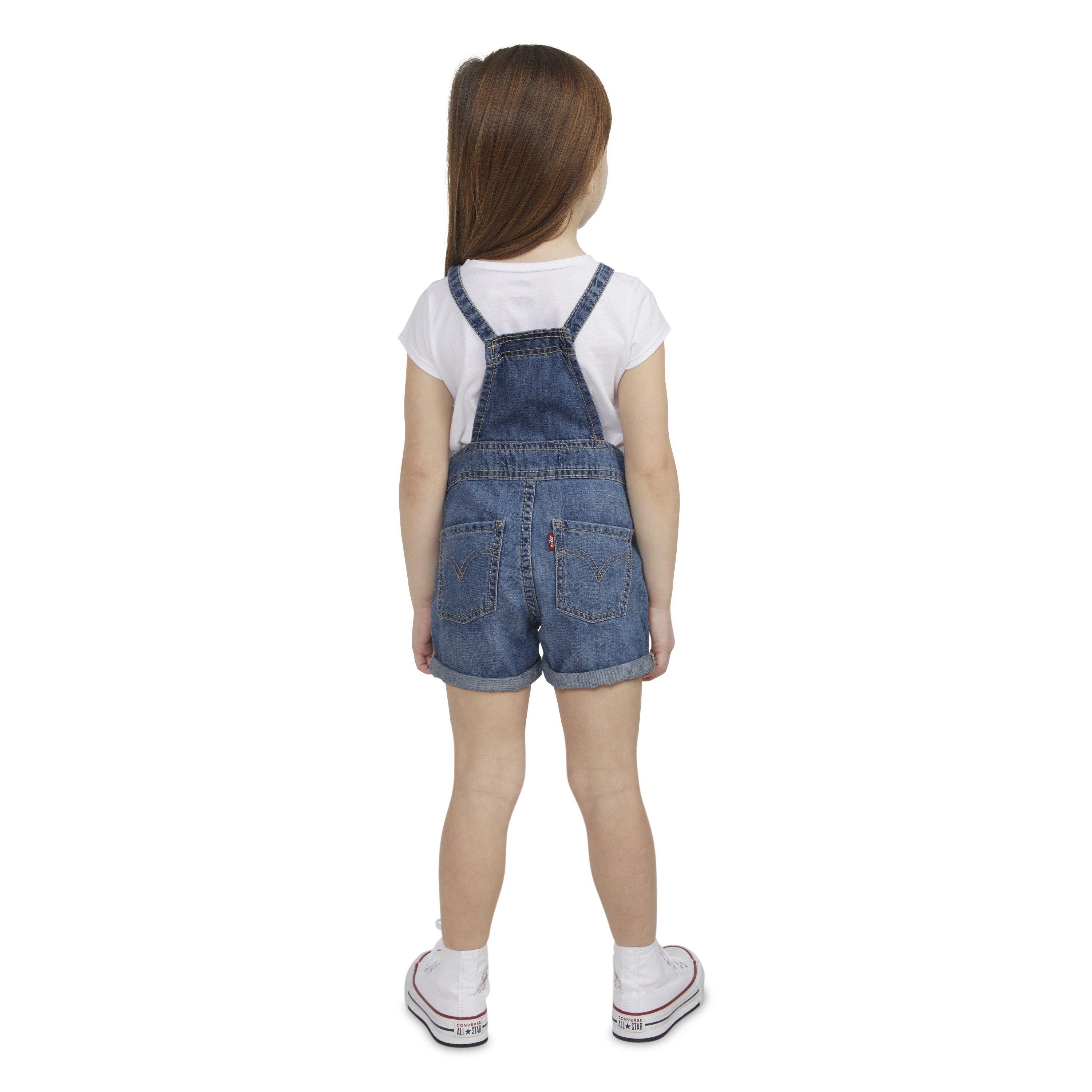 Levi's Toddler Girls' Knot Strap Dark Blue Wash Denim Shortalls - BLUE Thumbnail View 2