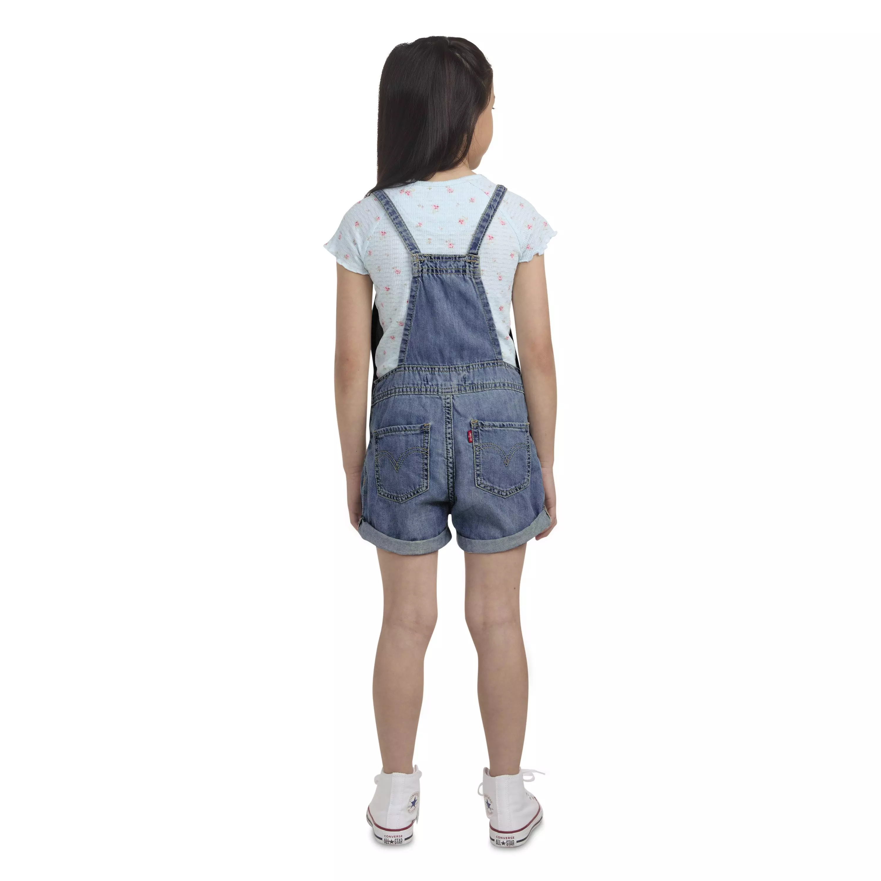 Levi's Little Girls' Knot Strap Dark Blue Wash Denim Shortalls - BLUE