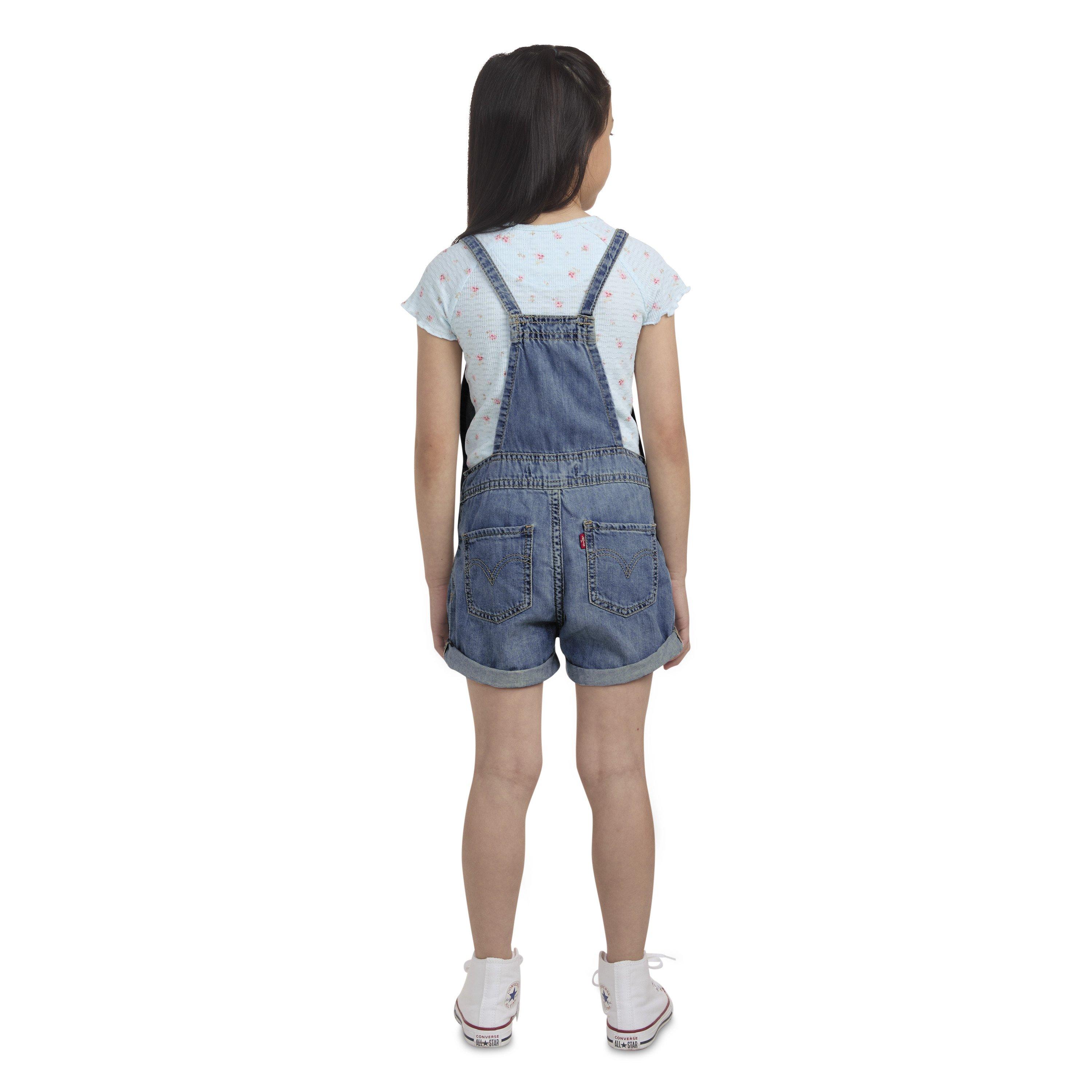 Levi's Knot Strap Little Girls' Dark Blue Wash Denim Shortalls