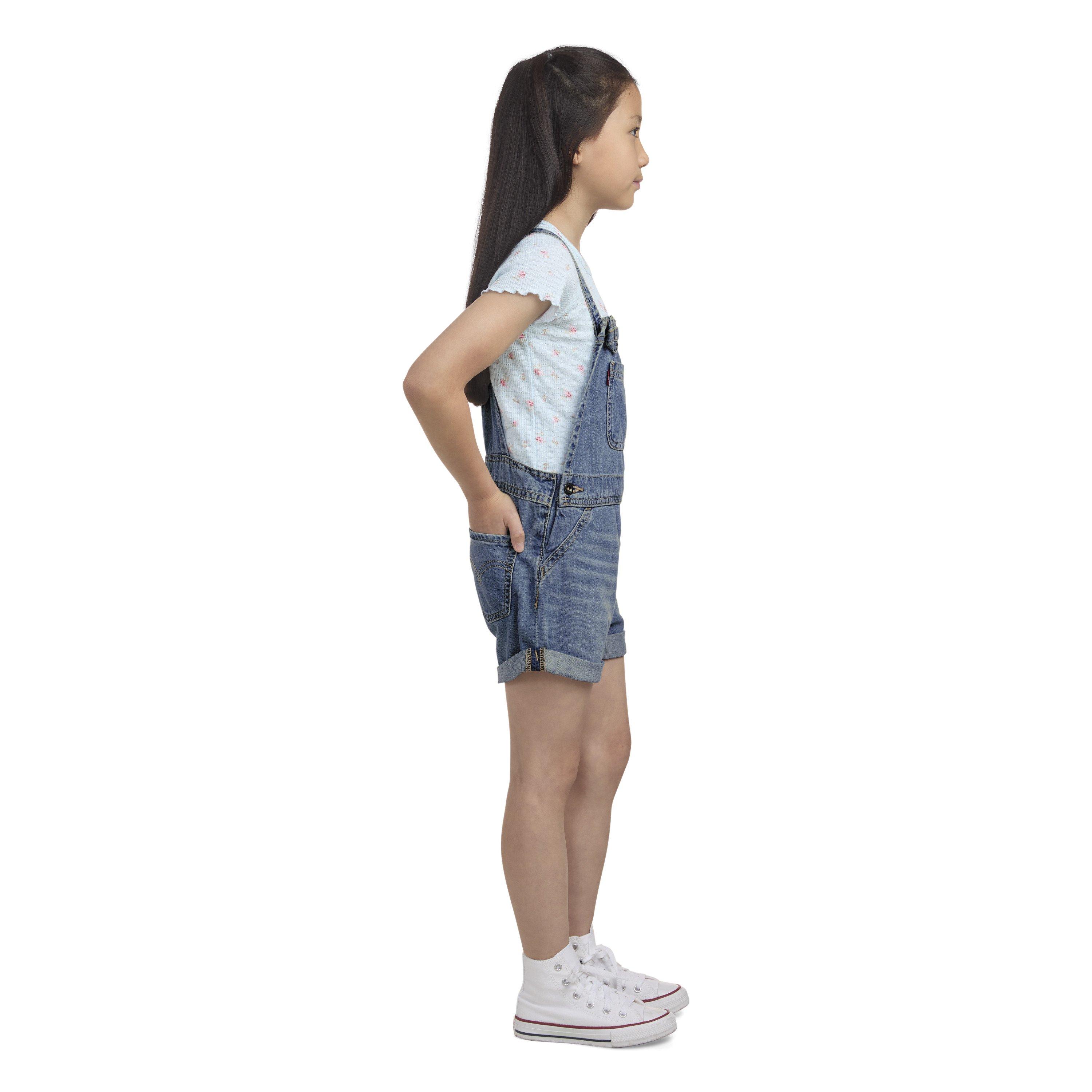 Levi's Little Girls' Knot Strap Dark Blue Wash Denim Shortalls - BLUE Thumbnail View 3