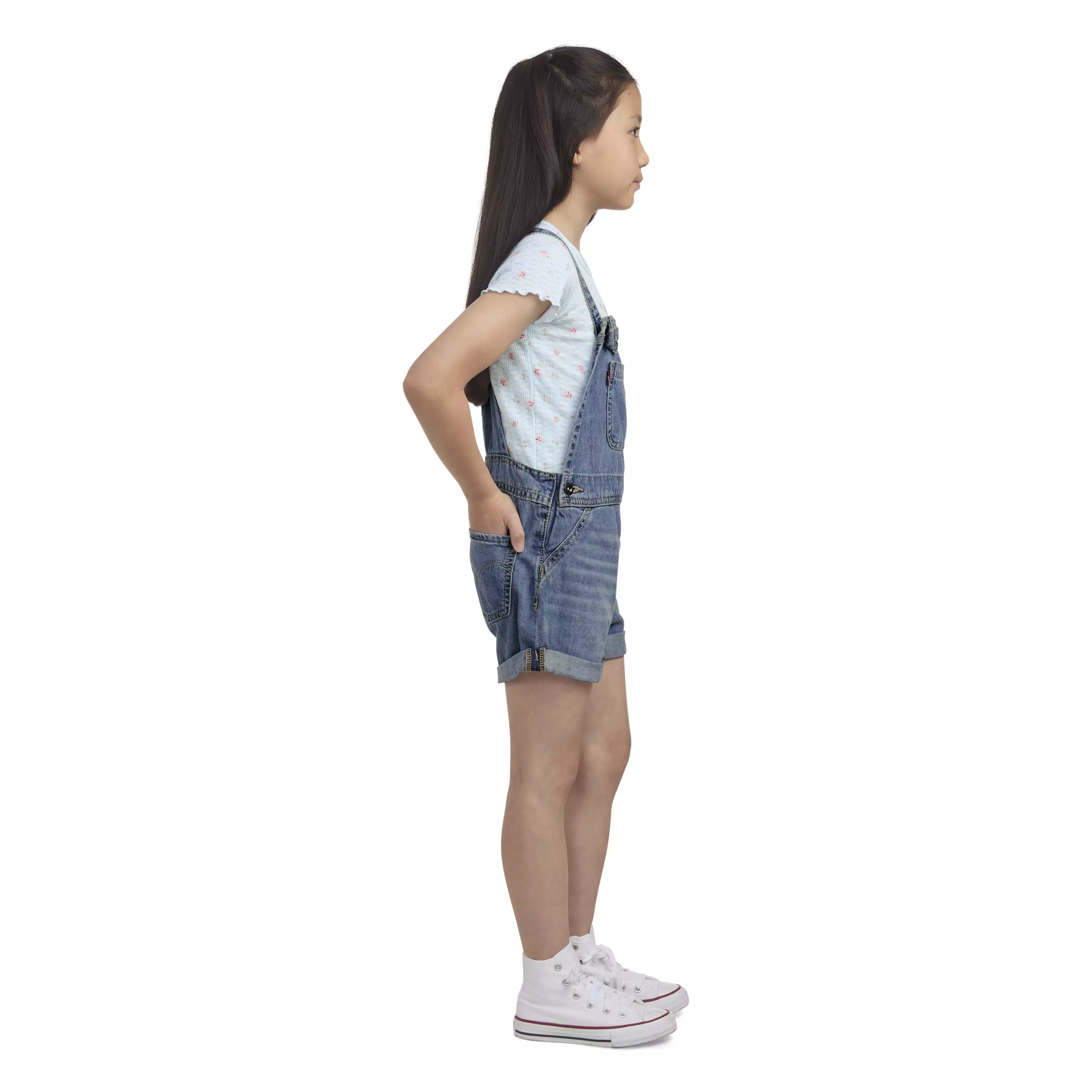 Levi's Little Girls' Knot Strap Dark Blue Wash Denim Shortalls - BLUE