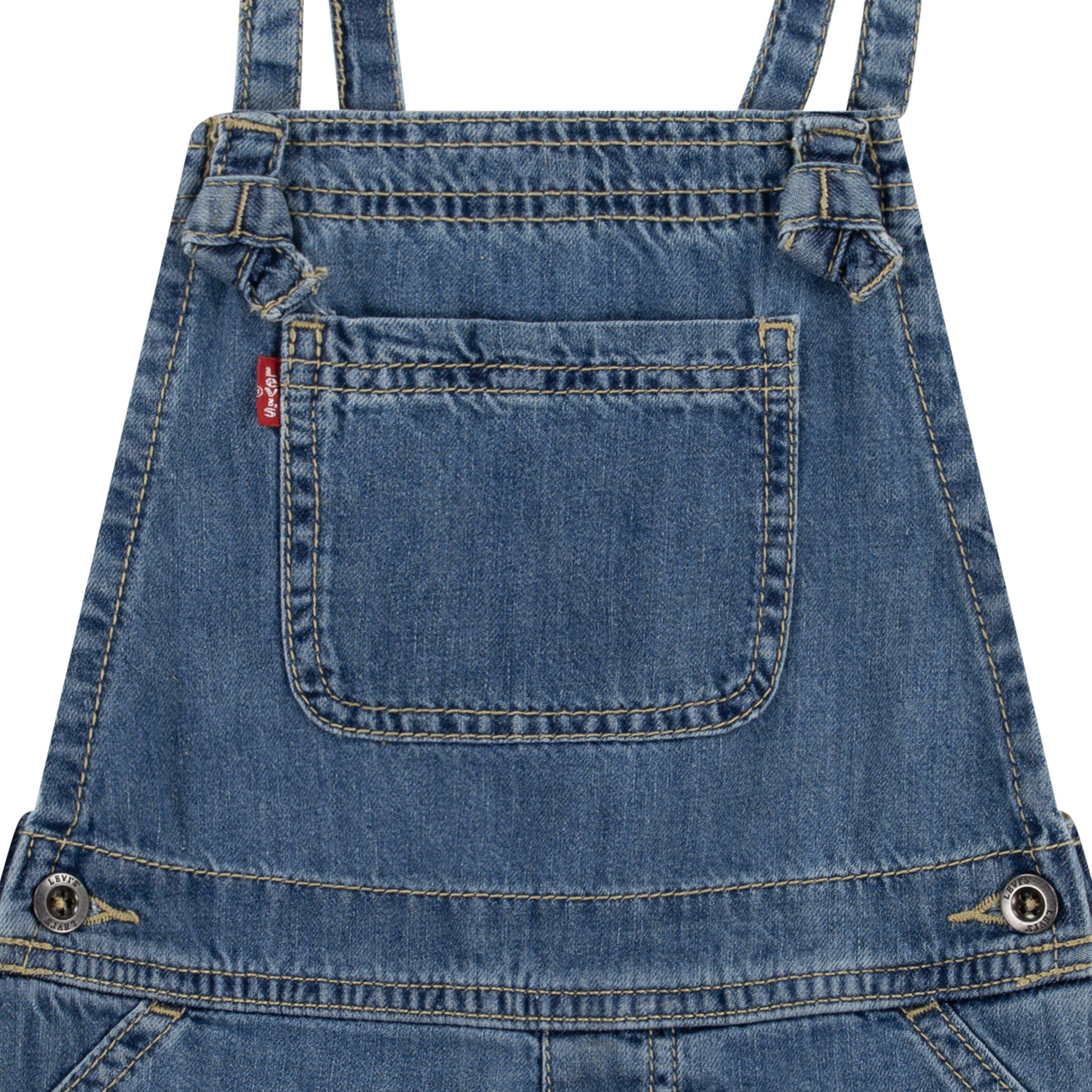 Levi's Little Girls' Knot Strap Dark Blue Wash Denim Shortalls - BLUE Thumbnail View 4