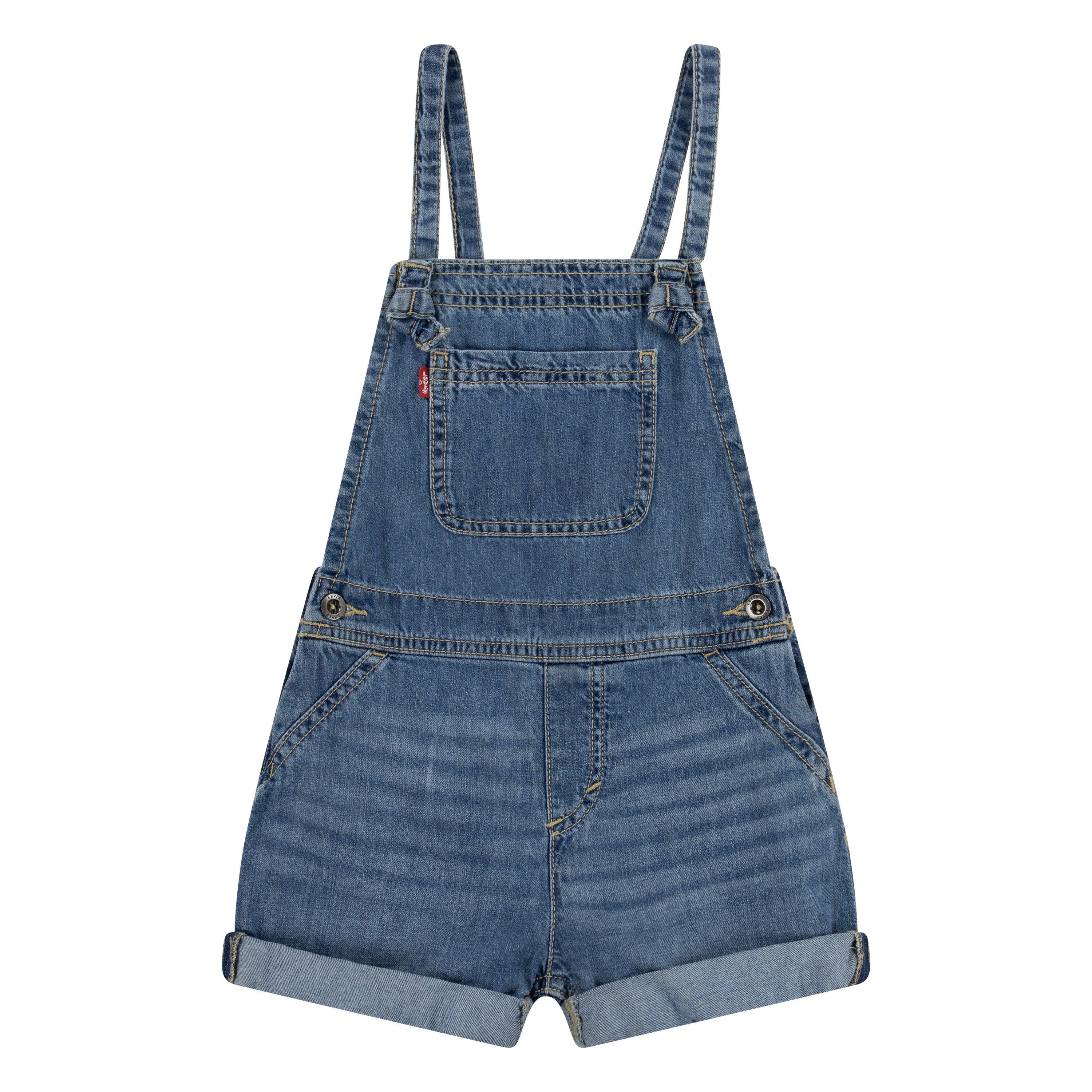 Levi's Little Girls' Knot Strap Dark Blue Wash Denim Shortalls - BLUE Thumbnail View 6