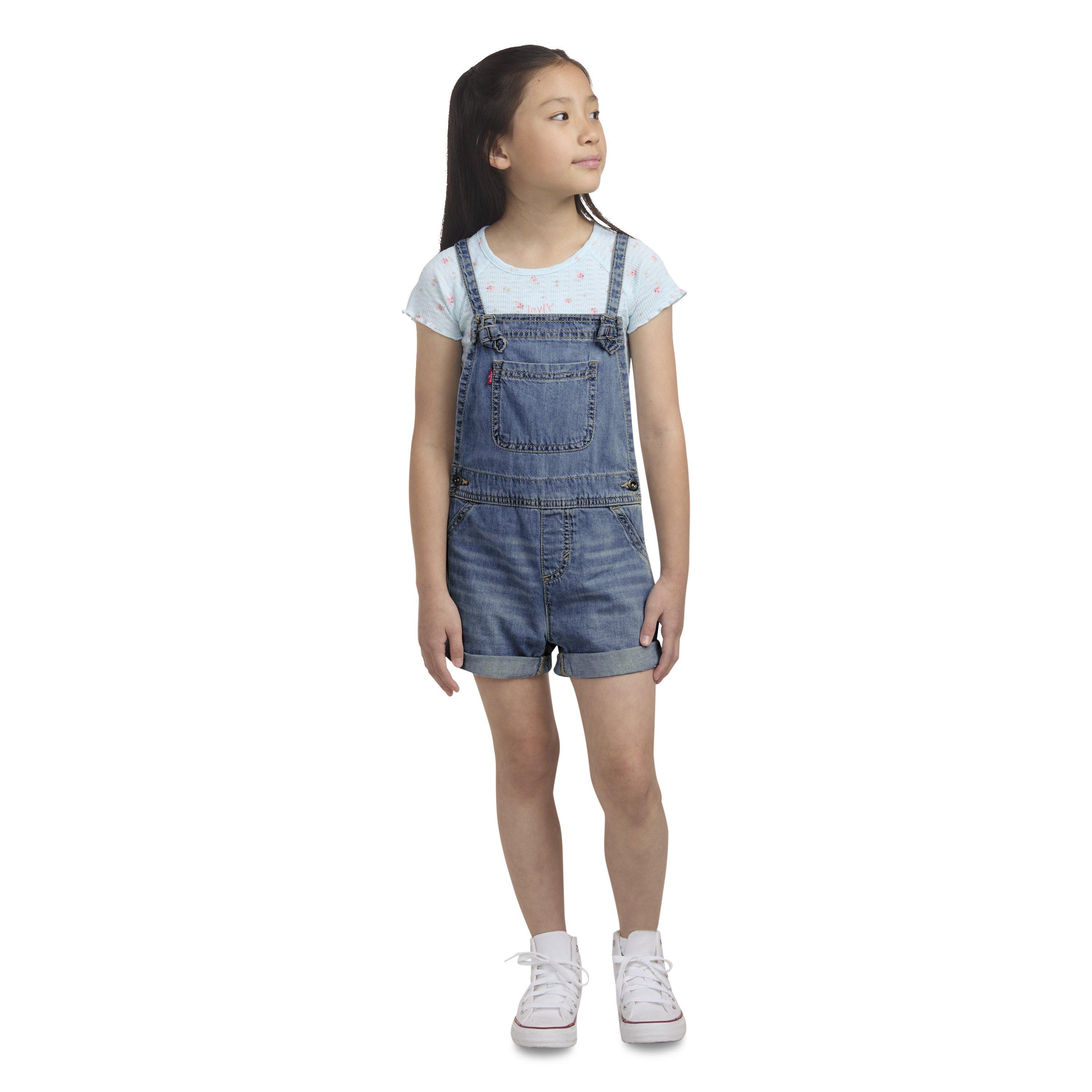 Levi's Little Girls' Knot Strap Dark Blue Wash Denim Shortalls - BLUE Thumbnail View 8