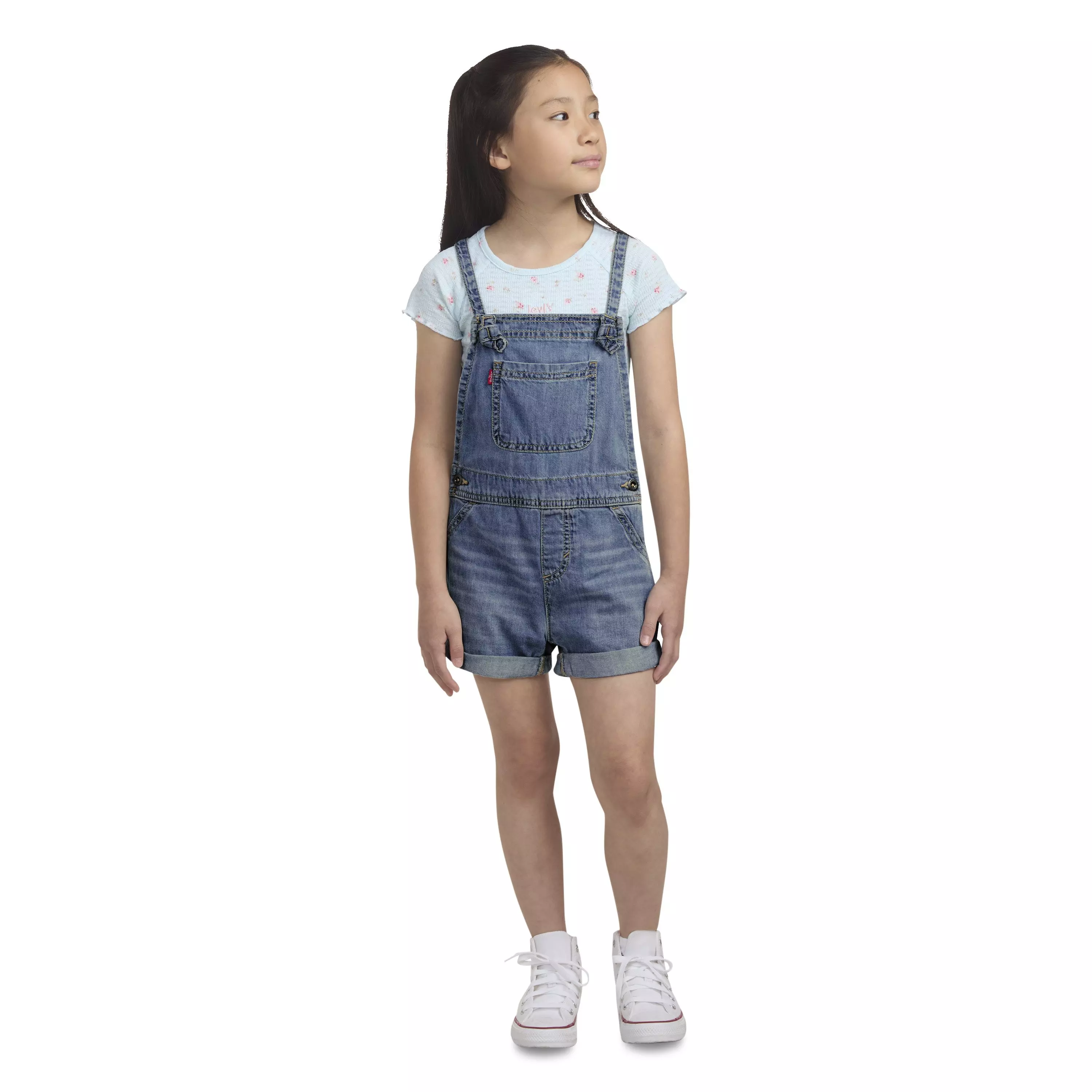 Levi's Little Girls' Knot Strap Dark Blue Wash Denim Shortalls - BLUE