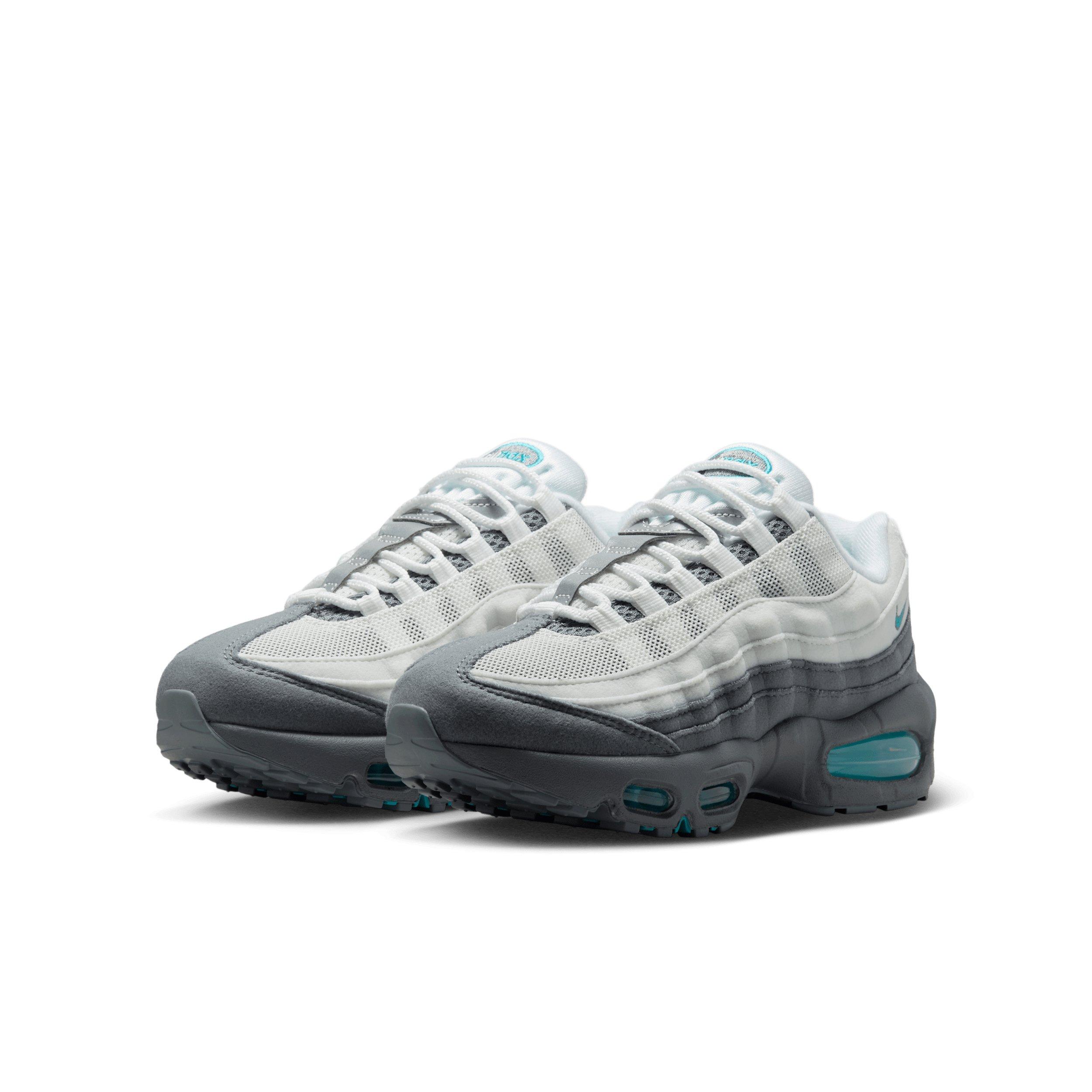 Nike Air Max 95 Big Bubble "White/Smoke Grey/Dark Smoke Grey/Dusty Cactus" Grade School Girls' Shoe - WHITE/GREY/DK GREY/CACTUS Thumbnail View 3