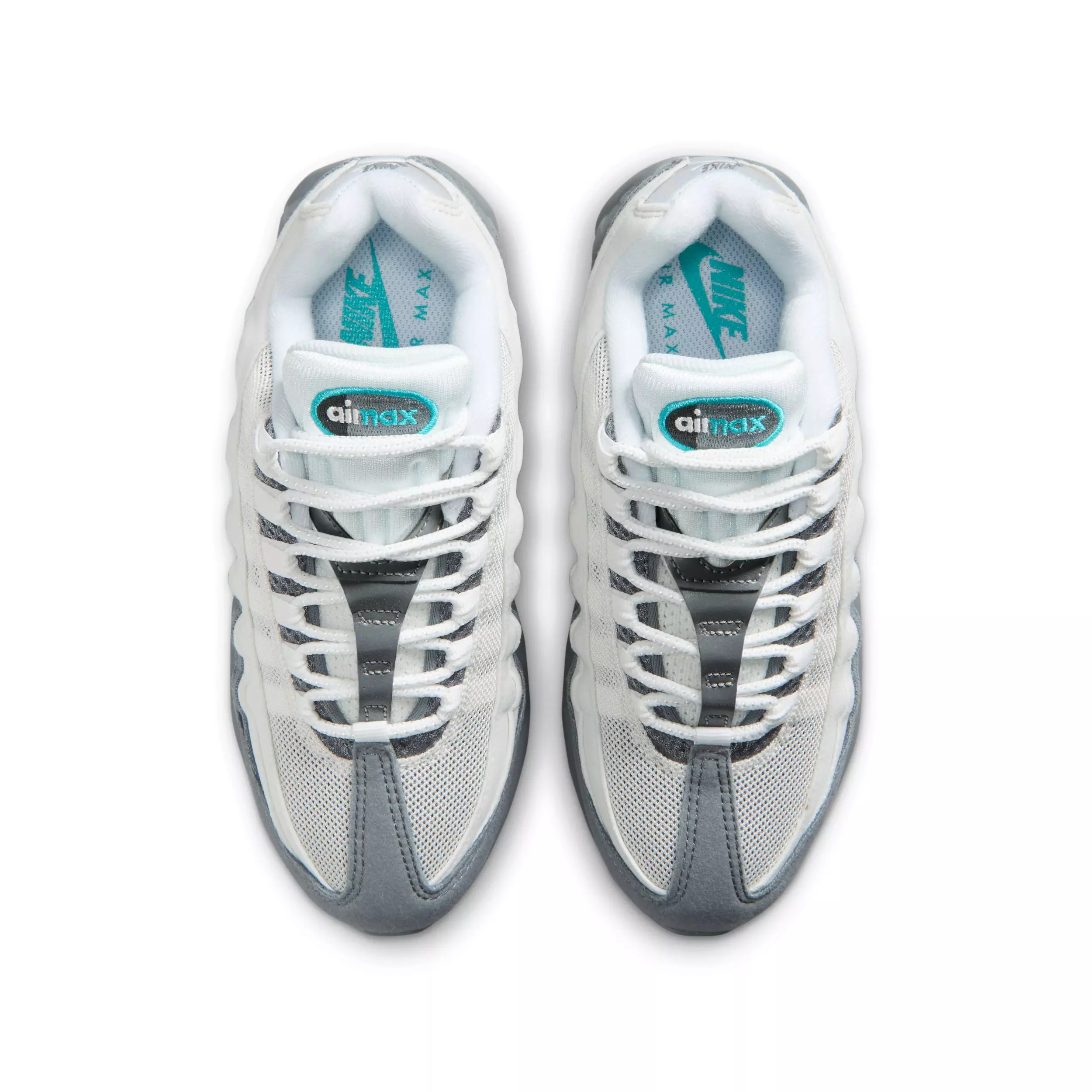 Nike Air Max 95 Big Bubble "White/Smoke Grey/Dark Smoke Grey/Dusty Cactus" Grade School Girls' Shoe - WHITE/GREY/DK GREY/CACTUS