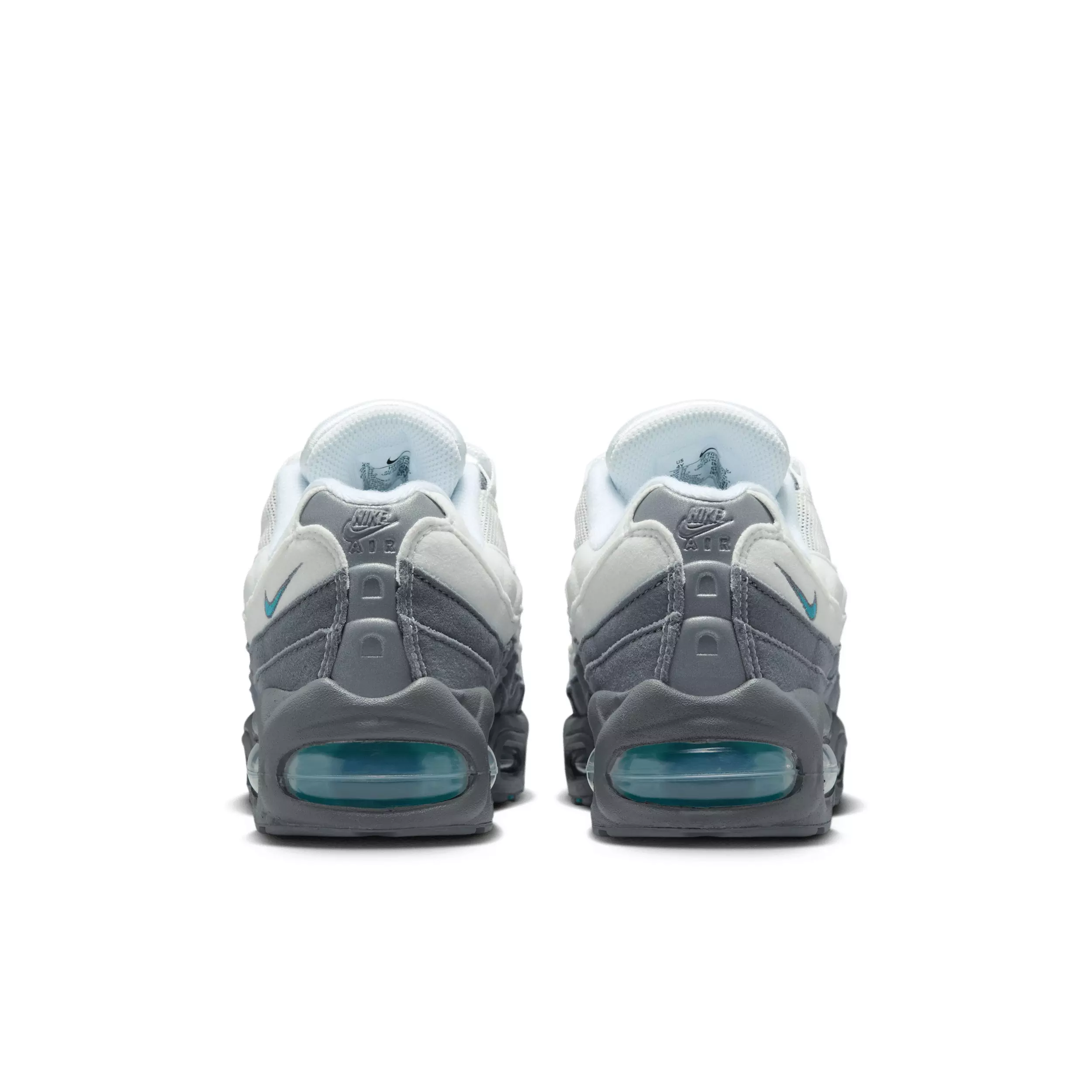 Nike Air Max 95 Big Bubble "White/Smoke Grey/Dark Smoke Grey/Dusty Cactus" Grade School Girls' Shoe - WHITE/GREY/DK GREY/CACTUS