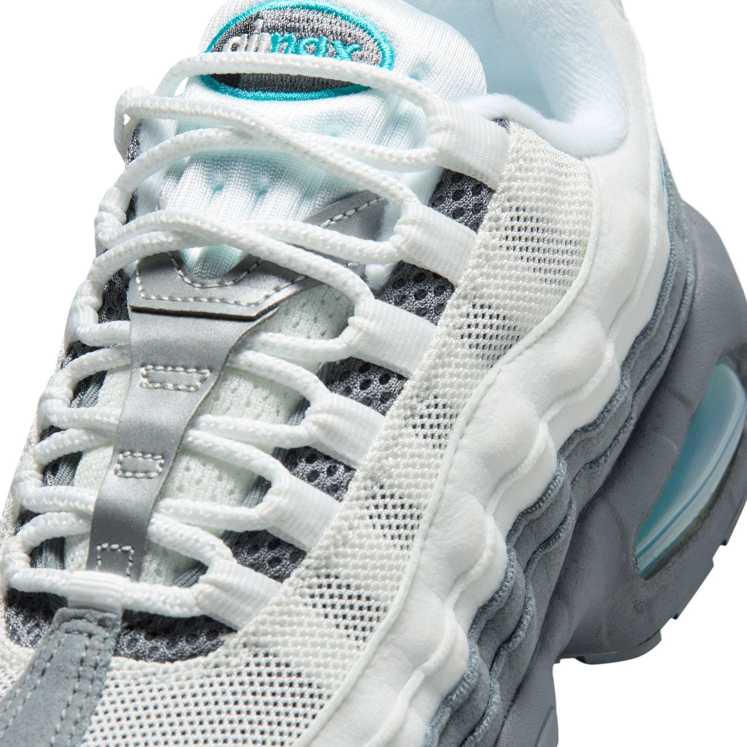 Nike Air Max 95 Big Bubble "White/Smoke Grey/Dark Smoke Grey/Dusty Cactus" Grade School Girls' Shoe - WHITE/GREY/DK GREY/CACTUS Thumbnail View 7