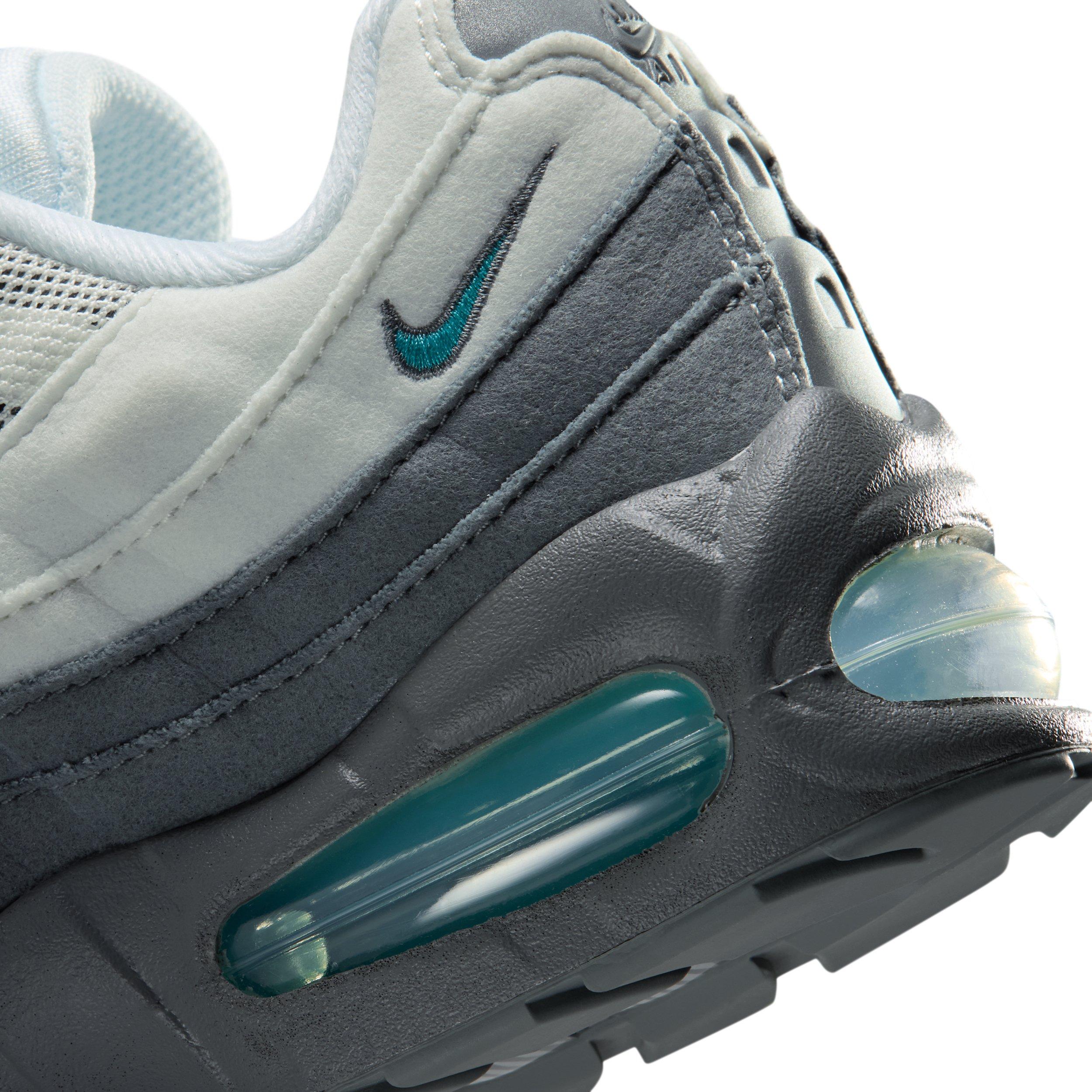 Nike Air Max 95 Big Bubble "White/Smoke Grey/Dark Smoke Grey/Dusty Cactus" Grade School Girls' Shoe - WHITE/GREY/DK GREY/CACTUS Thumbnail View 8