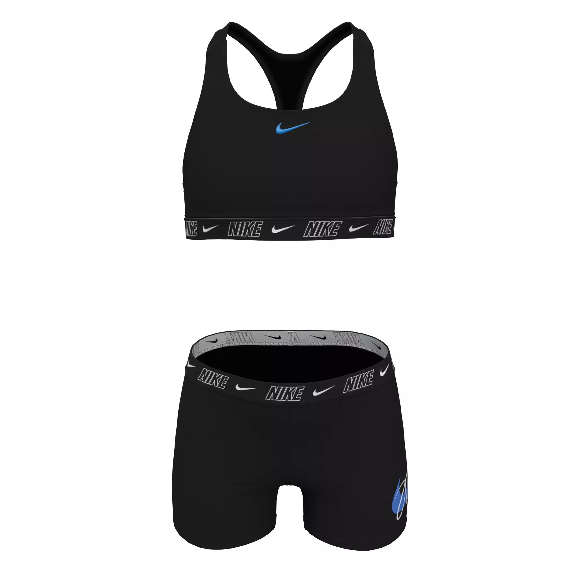 Nike Big Girls' Swim Racerback Bikini and Shorts Swim Set - BLACK