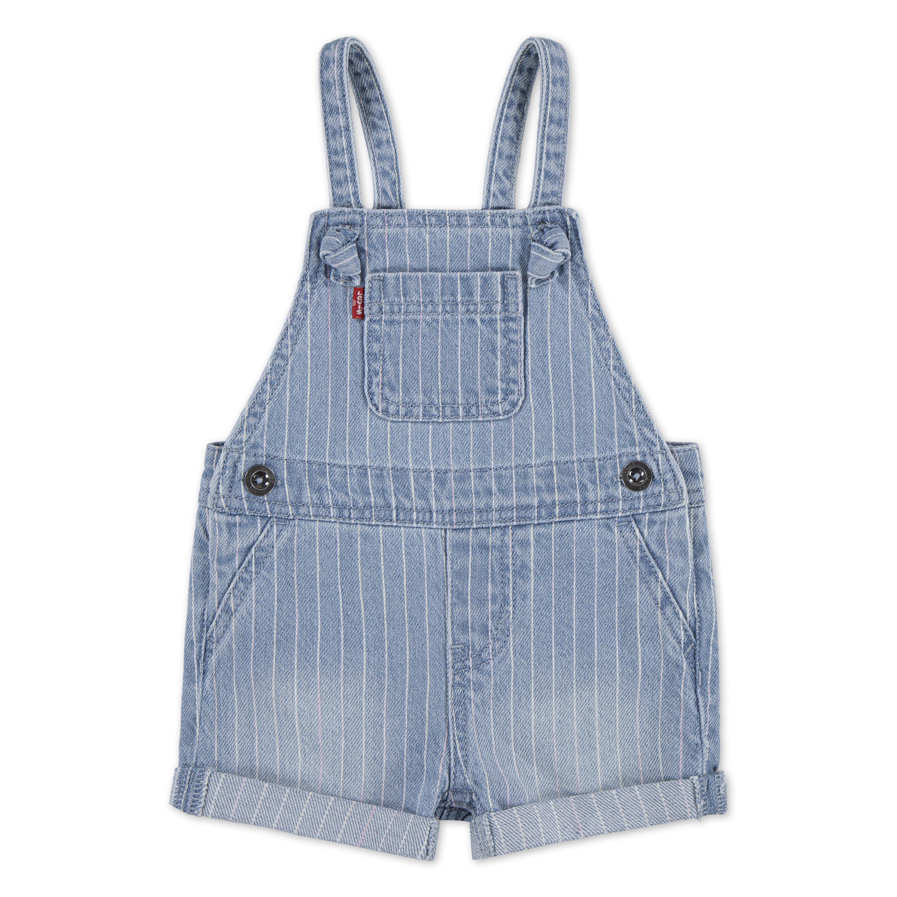 Levi's Baby Girls' Knot Strap Pinstripe Blue Wash Denim Shortalls - PINSTRIPE BLUE Thumbnail View 1