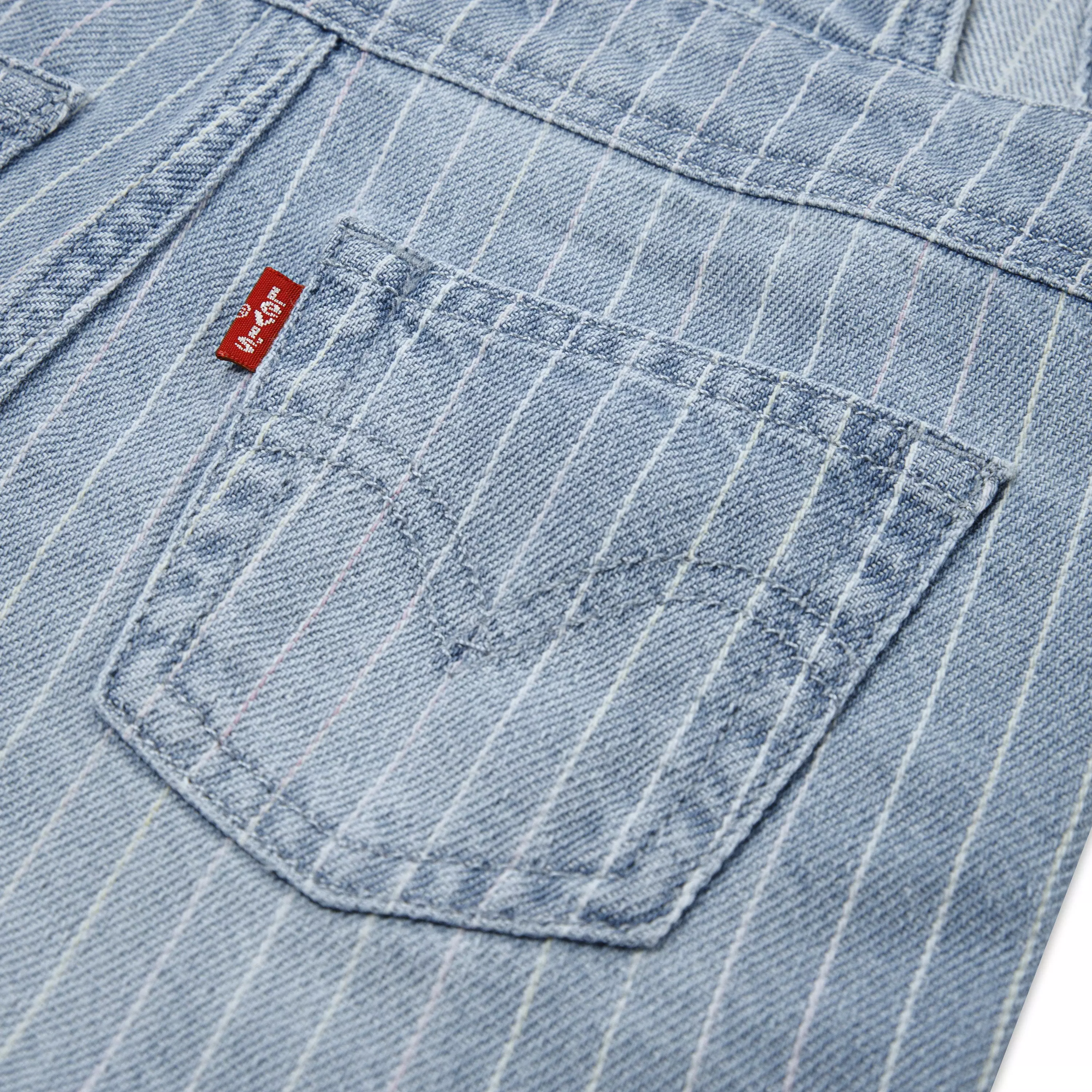 Levi's Toddler Girls' Knot Strap Pinstripe Blue Wash Denim Shortalls - PINSTRIPE BLUE