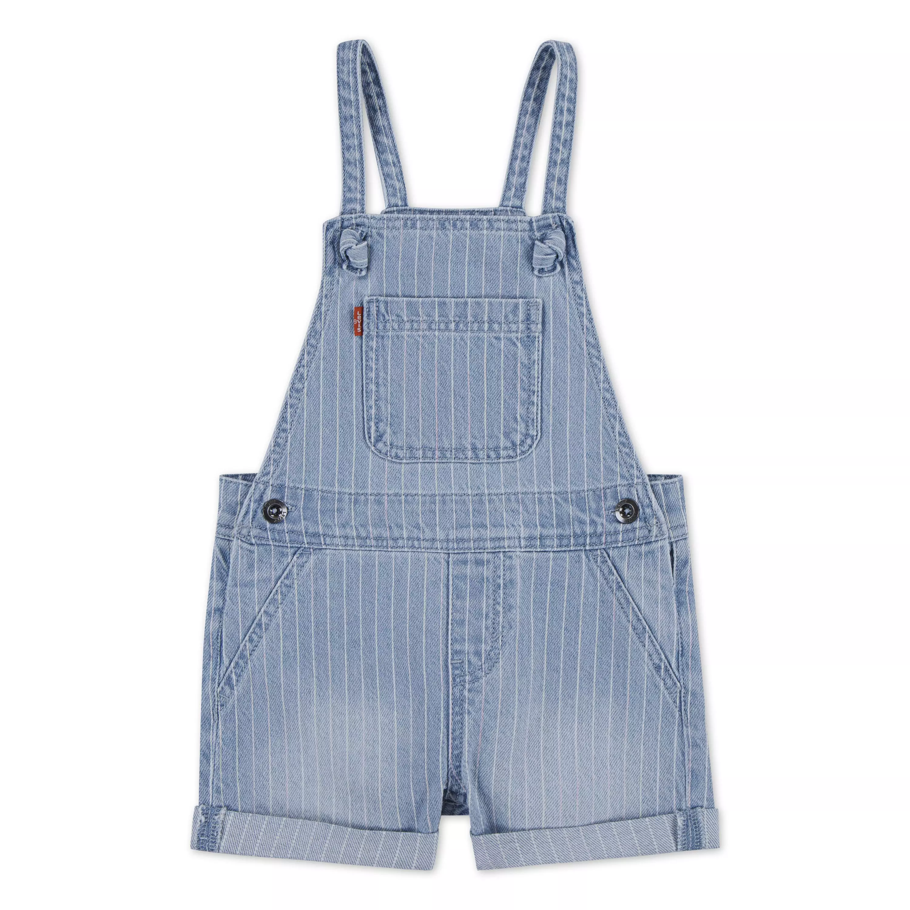 Levi's Toddler Girls' Knot Strap Pinstripe Blue Wash Denim Shortalls - PINSTRIPE BLUE