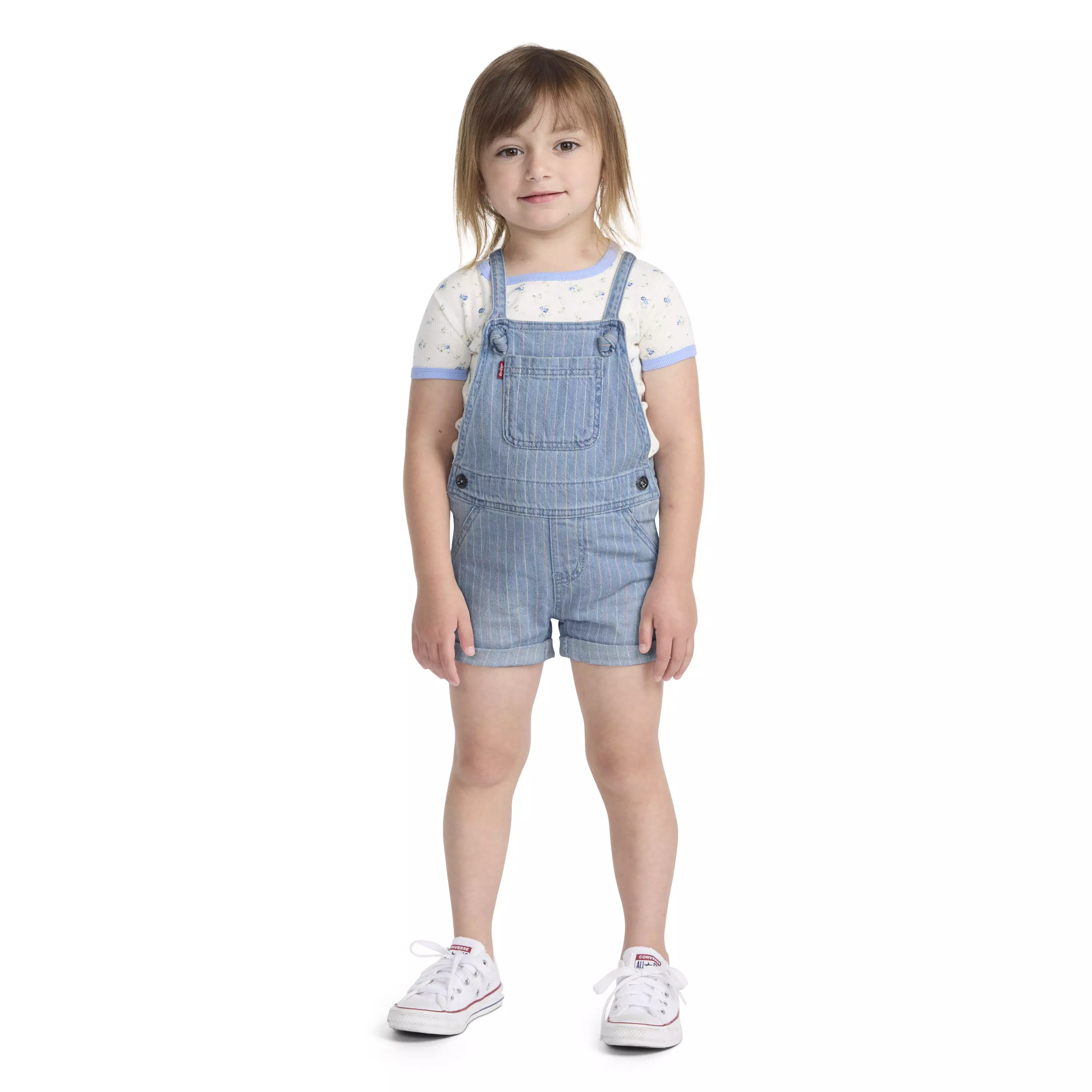 Levi's Toddler Girls' Knot Strap Pinstripe Blue Wash Denim Shortalls - PINSTRIPE BLUE