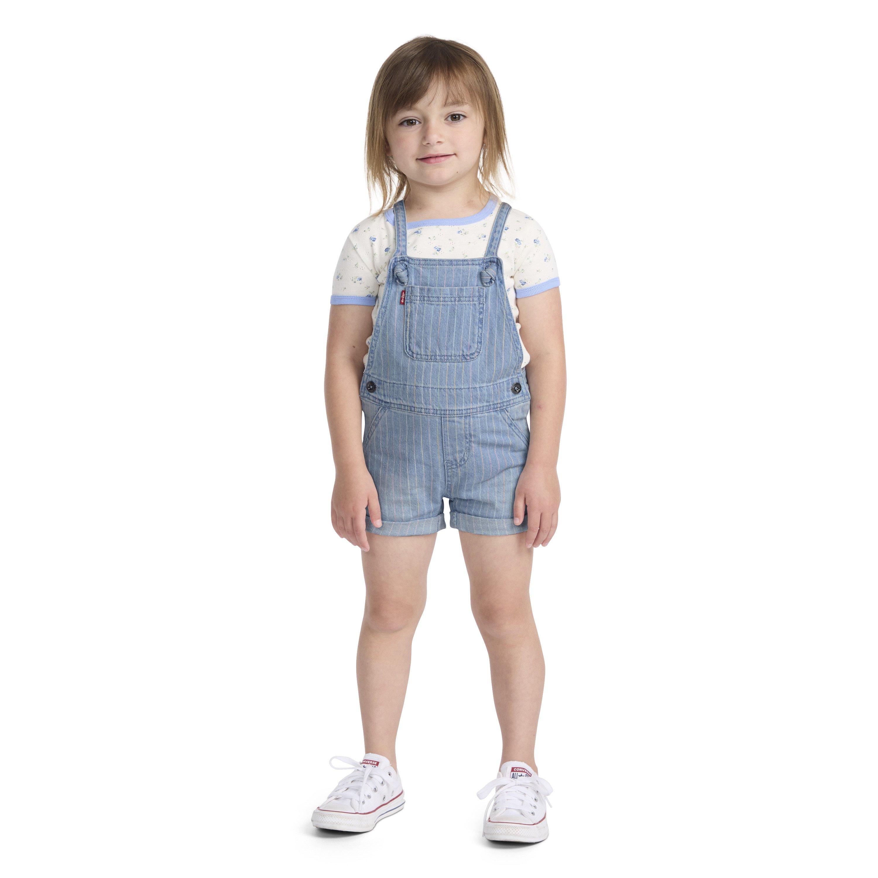 Levi's Knot Strap Toddler Girls' Pinstripe Blue Wash Denim Shortalls