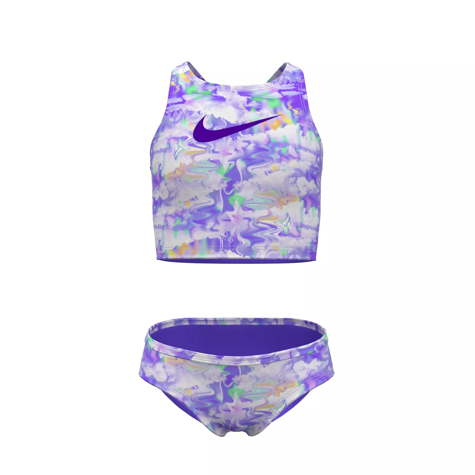 Nike Big Girls' Swim Dream Clouds Spiderback Midkini Swim Set - PURPLE