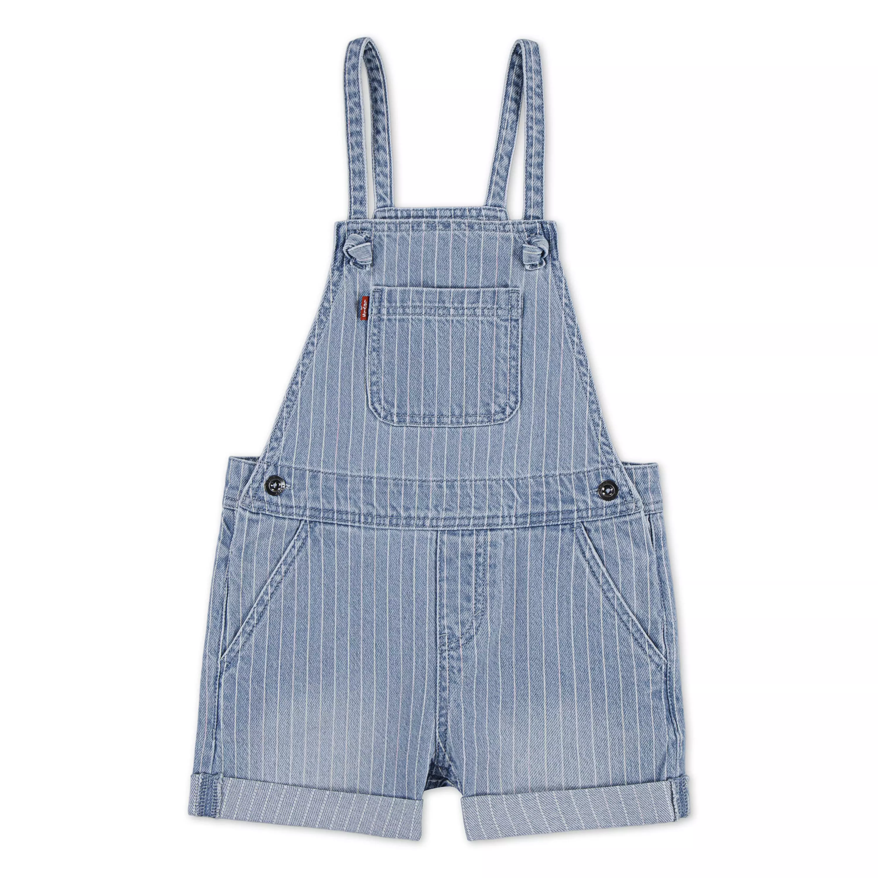 Levi's Little Girls' Knot Strap Pinstripe Blue Wash Denim Shortalls - PINSTRIPE BLUE