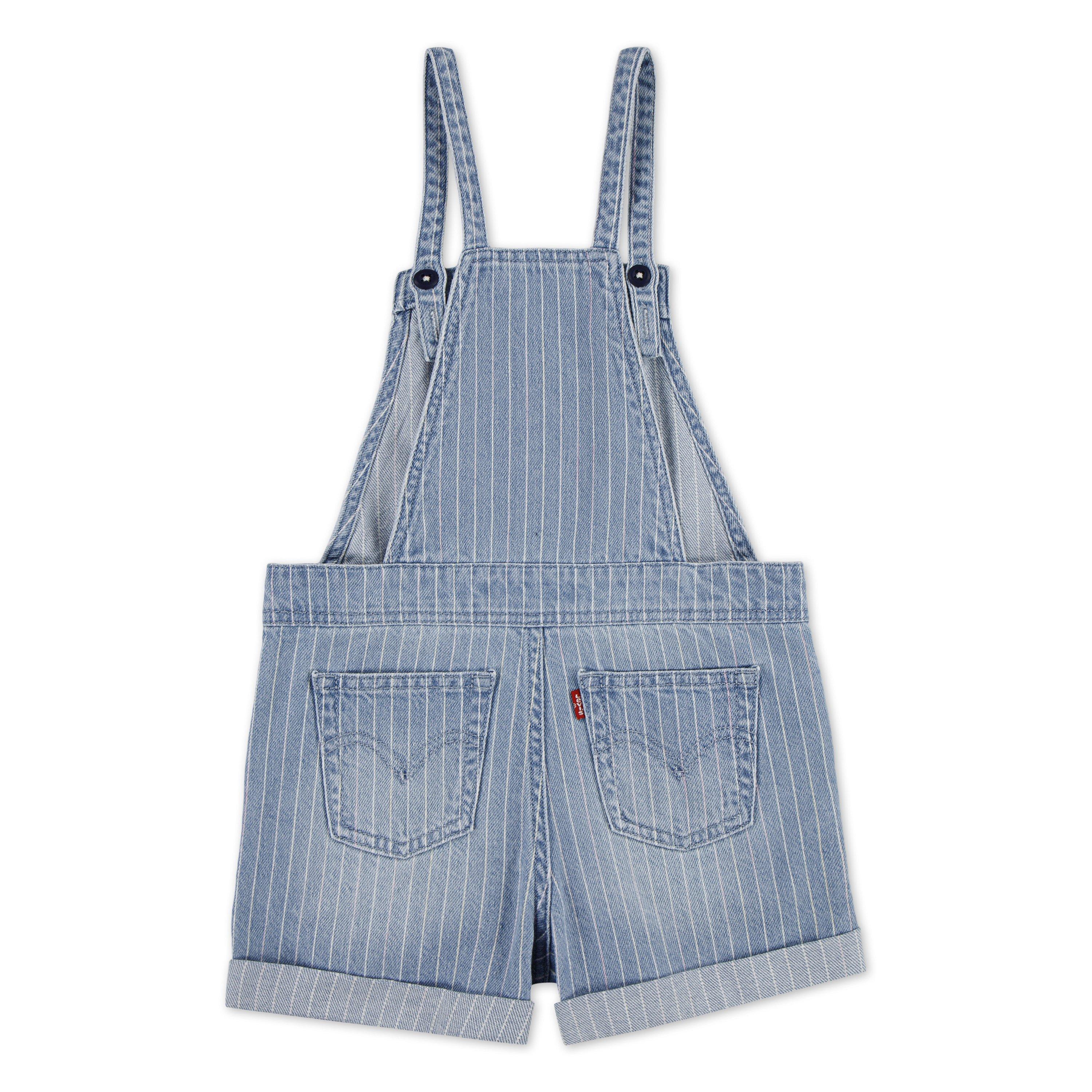 Levi's Knot Strap Little Girls' Pinstripe Blue Wash Denim Shortalls