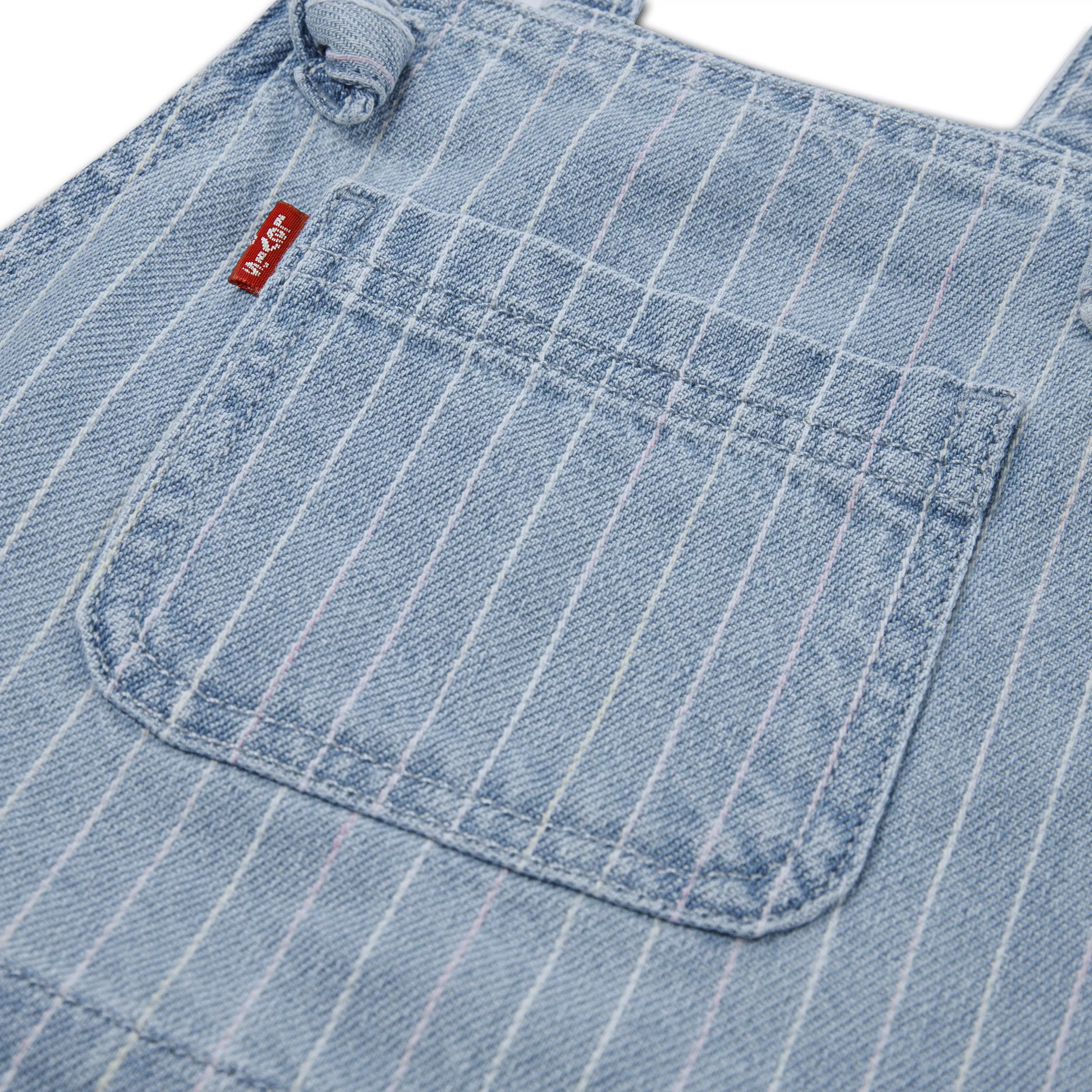 Levi's Little Girls' Knot Strap Pinstripe Blue Wash Denim Shortalls - PINSTRIPE BLUE