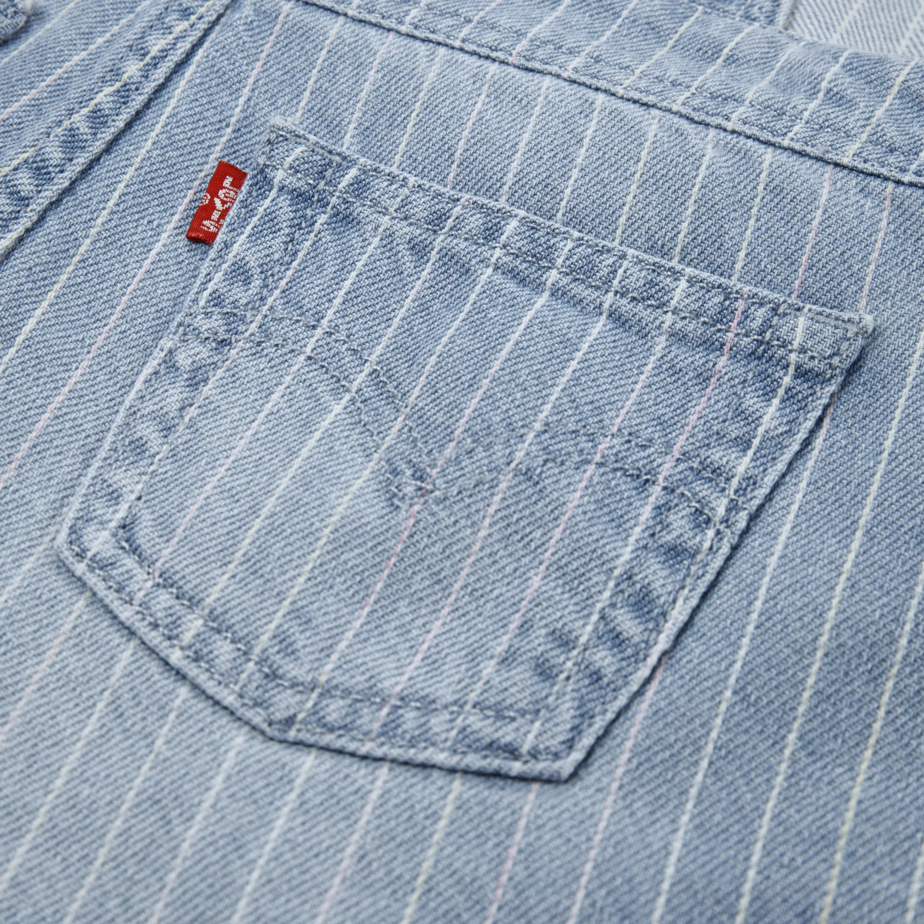 Levi's Little Girls' Knot Strap Pinstripe Blue Wash Denim Shortalls - PINSTRIPE BLUE