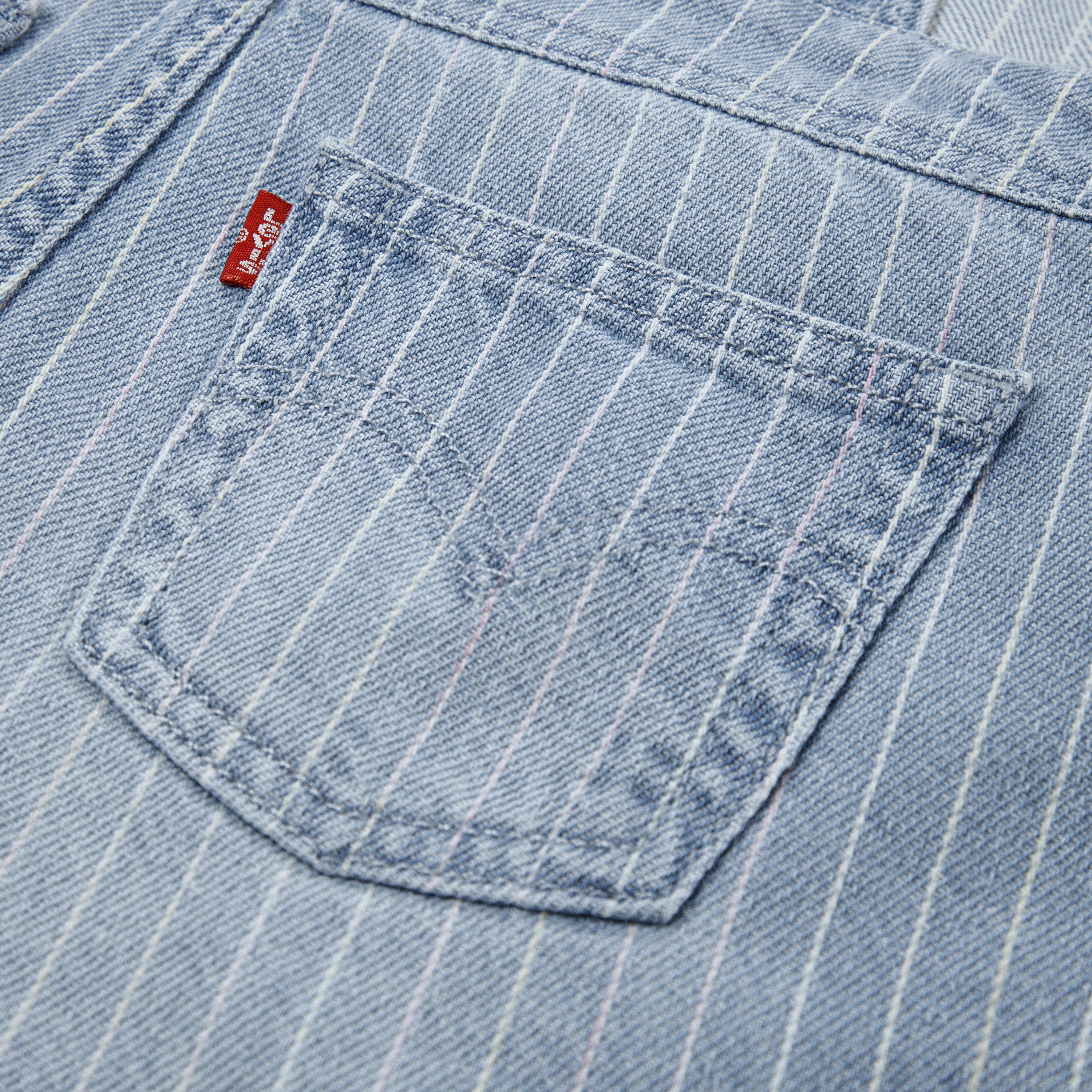 Levi's Knot Strap Little Girls' Pinstripe Blue Wash Denim Shortalls