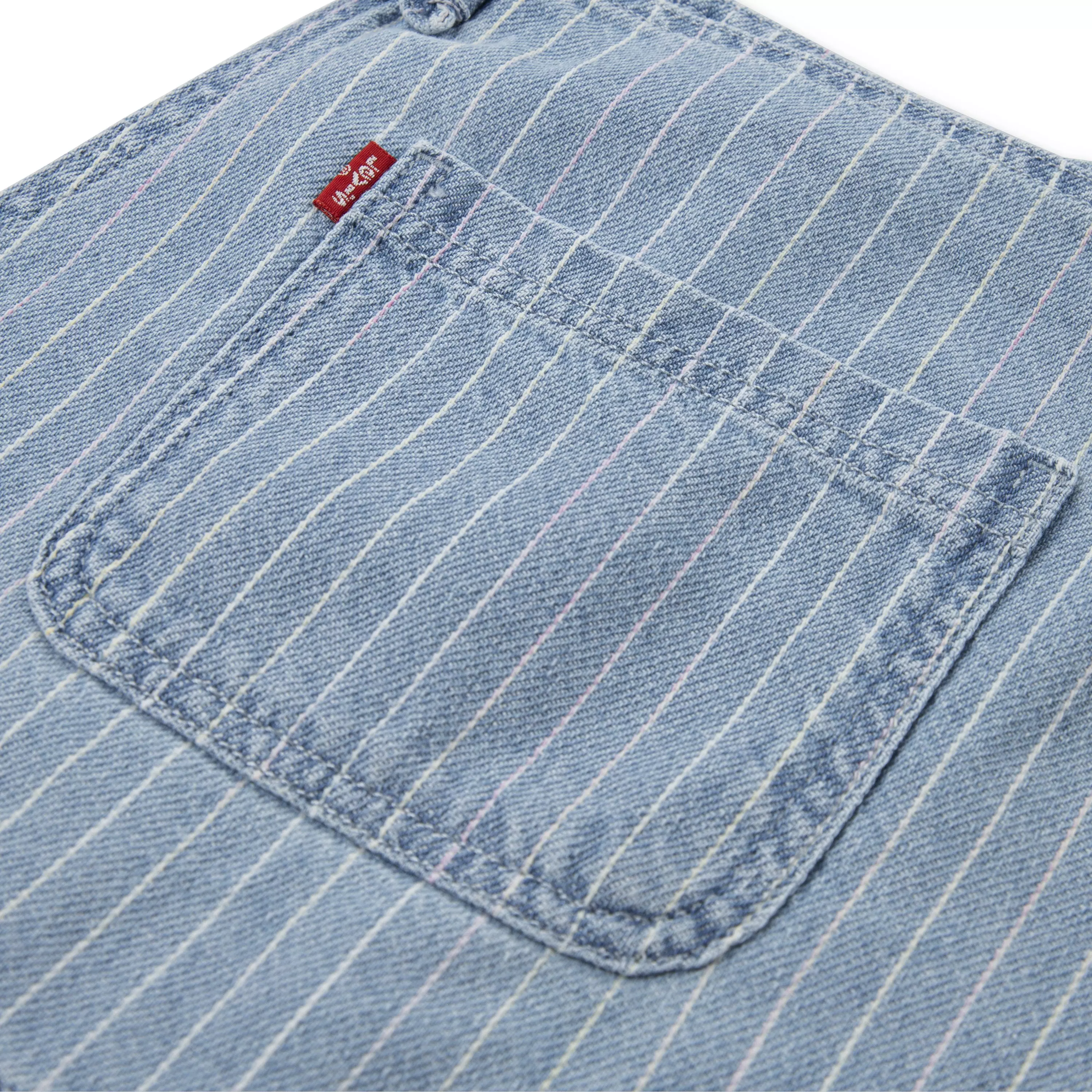 Levi's Big Girls' Knot Strap Pinstripe Blue Washed Denim Shortalls - PINSTRIPE BLUE