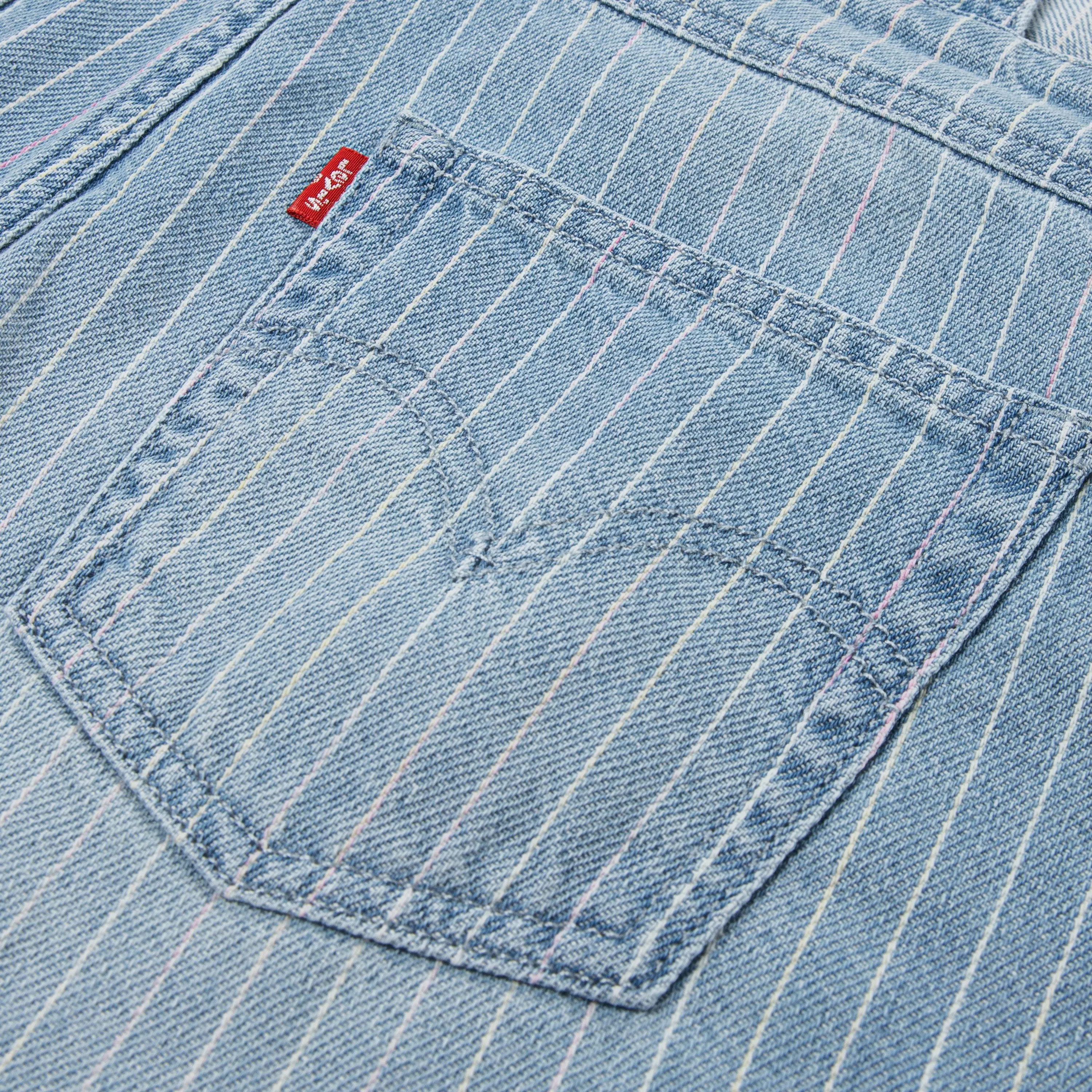 Levi's Big Girls' Knot Strap Pinstripe Blue Wash Denim Shortalls - PINSTRIPE BLUE