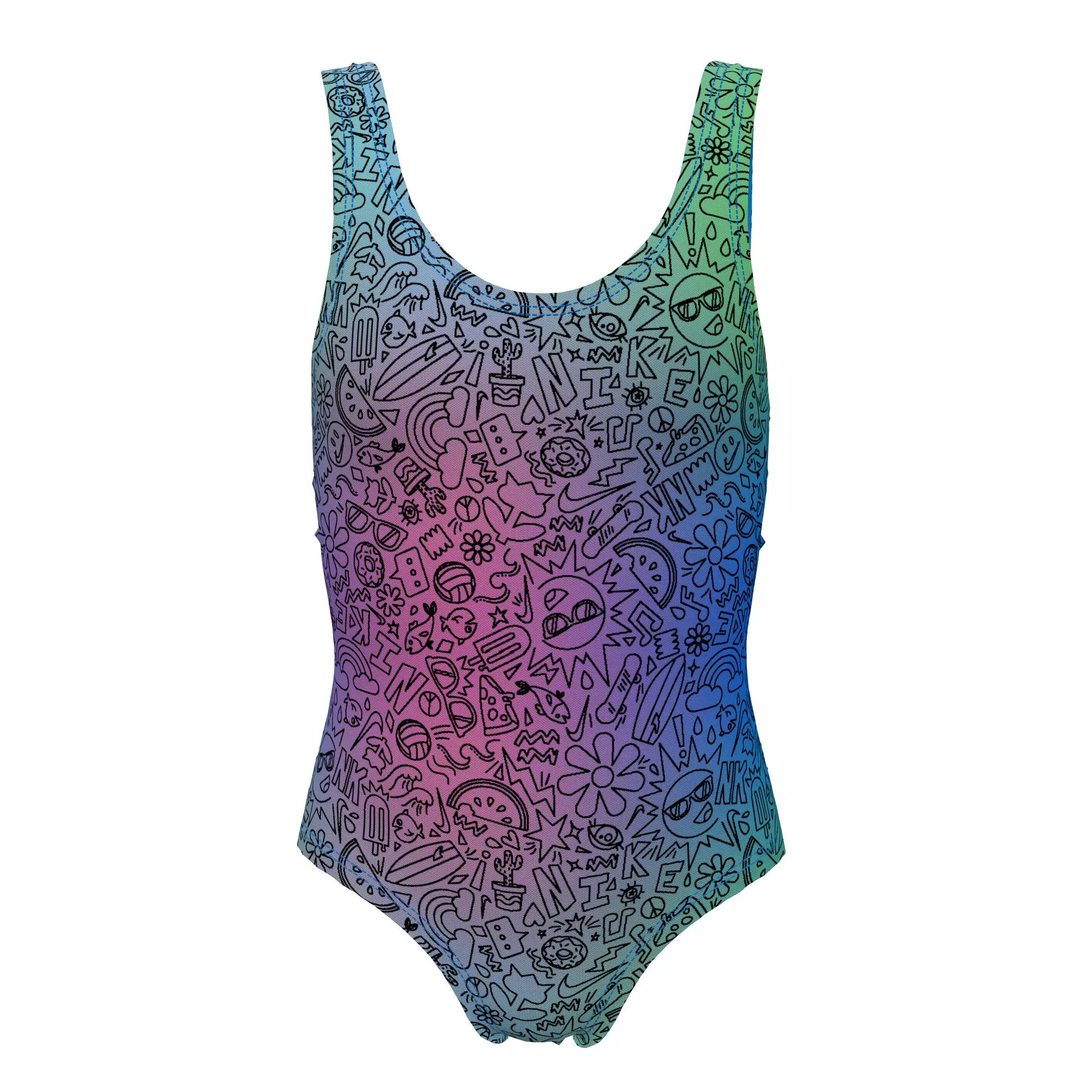Nike Big Girls' Swim Doodle U-Back One Piece Swim Suit - Multi-Color - MULTI-COLOR