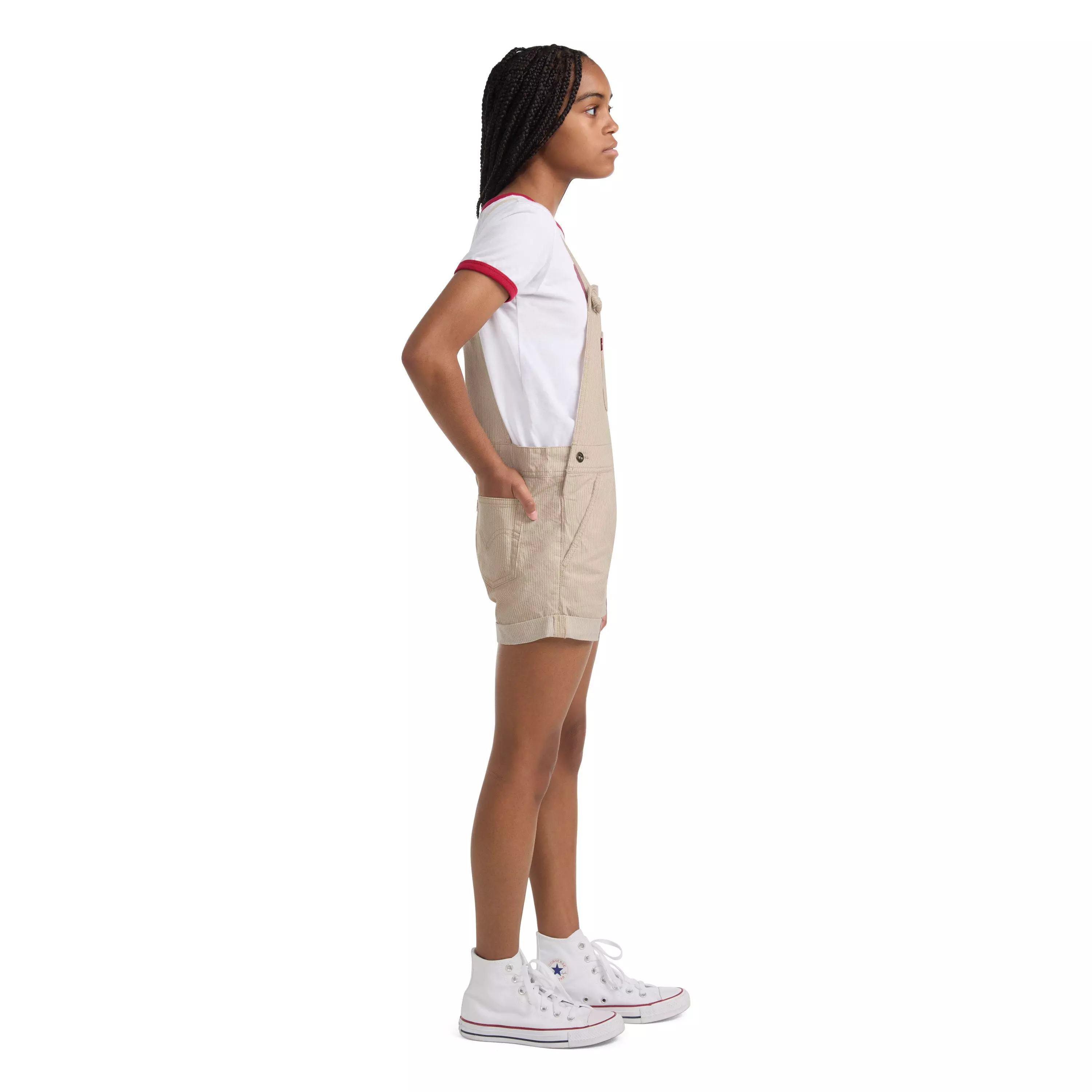 Levi's Big Girls' Knot Strap Cream Wash Denim Shortalls - CREAM