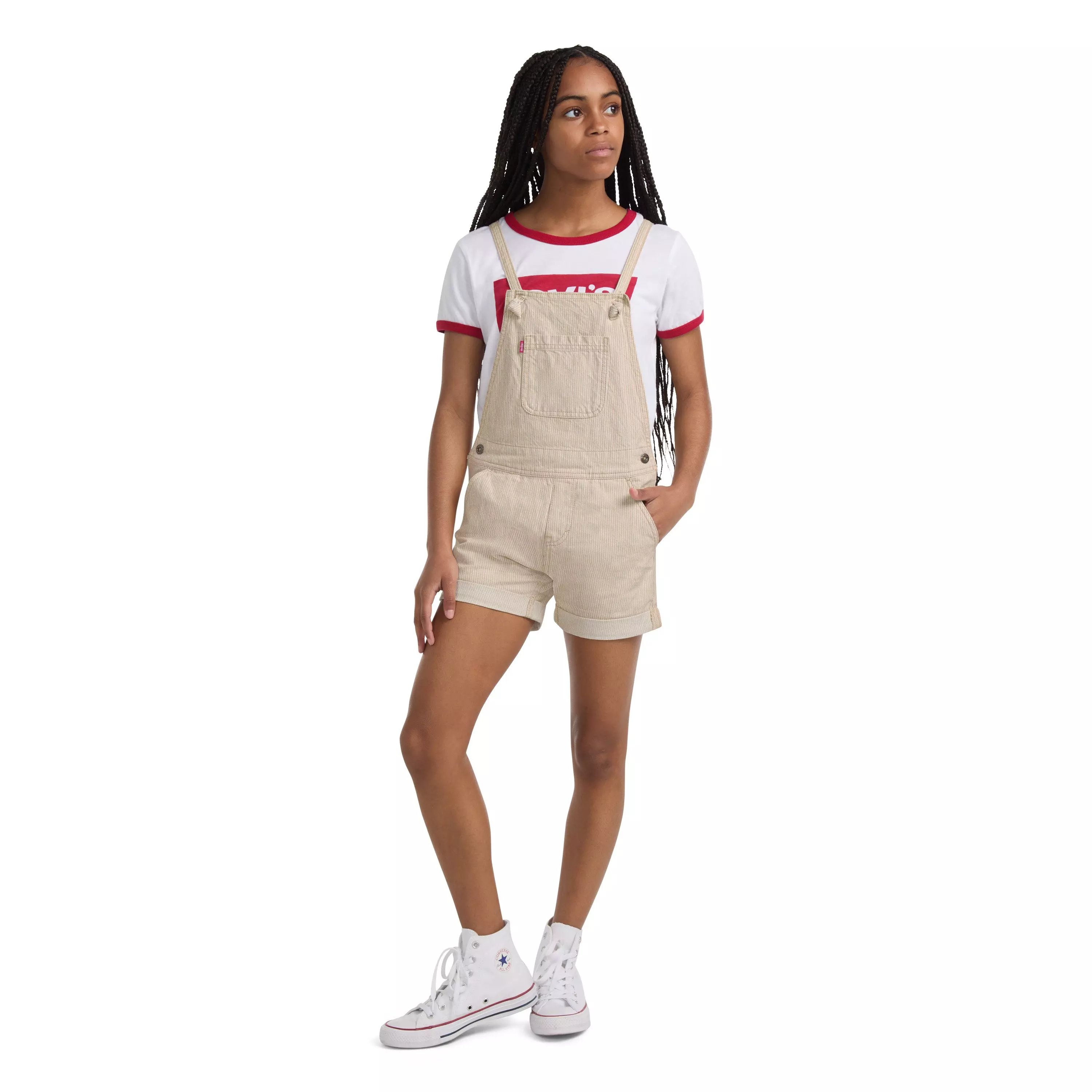 Levi's Knot Strap Big Girls' Cream Wash Denim Shortalls - CREAM