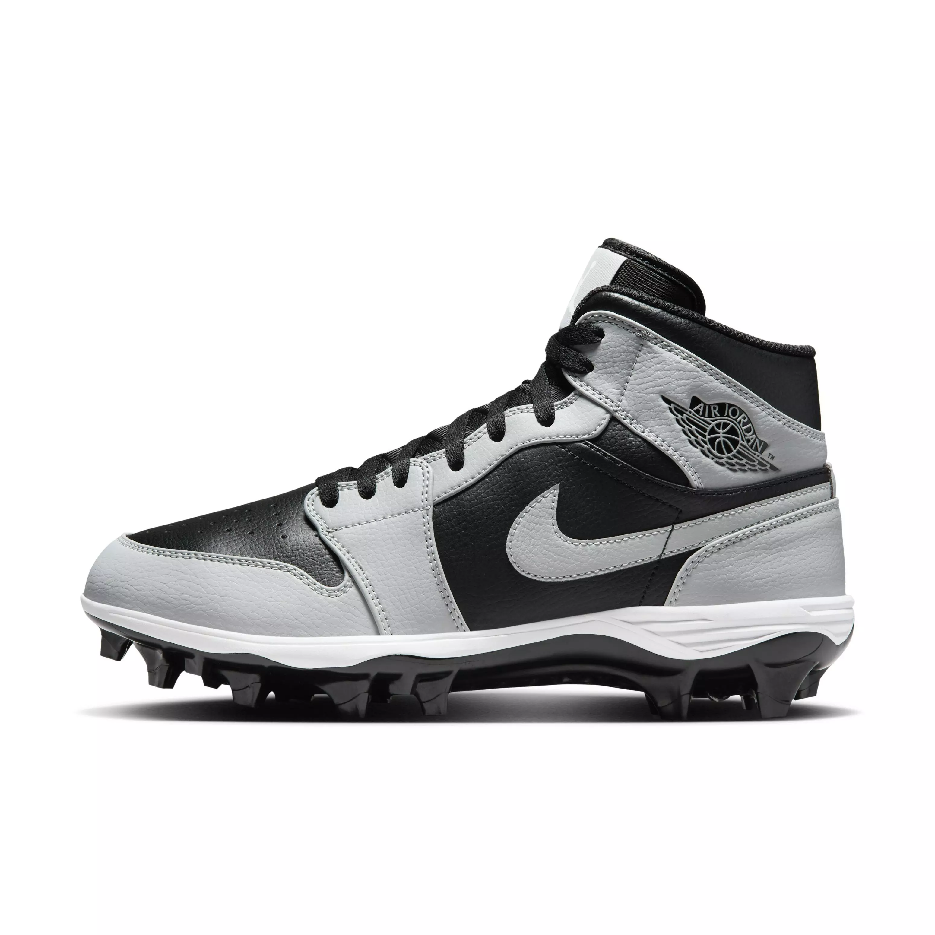 Jordan 1 Mid TD "Black/Light Smoke Grey/Black/Light Smoke Grey" Men's Football Cleat - BLACK/LT GREY/BLACK/LT GREY