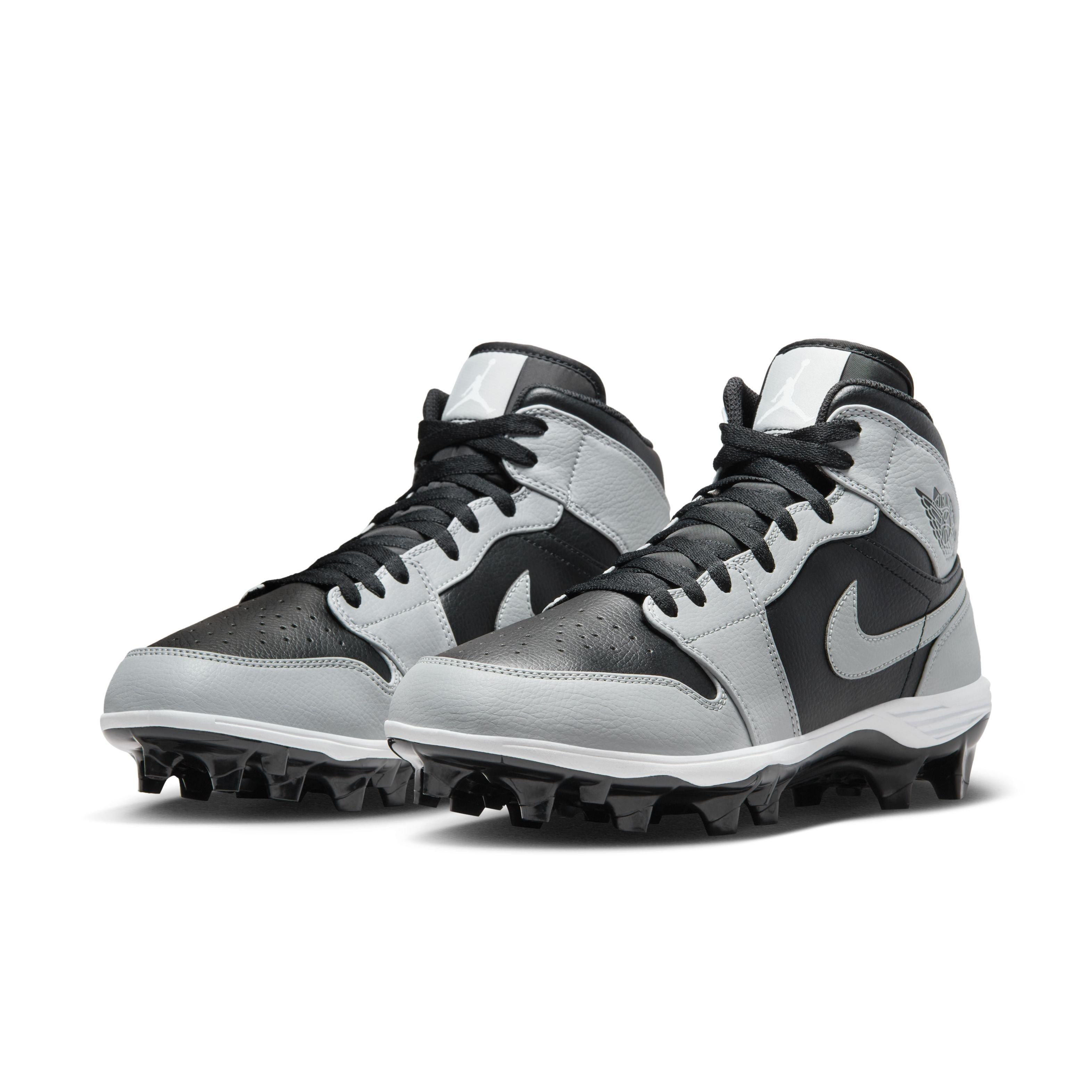 Jordan 1 Mid TD "Black/Light Smoke Grey/Black/Light Smoke Grey" Men's Football Cleat - BLACK/LT GREY/BLACK/LT GREY Thumbnail View 3