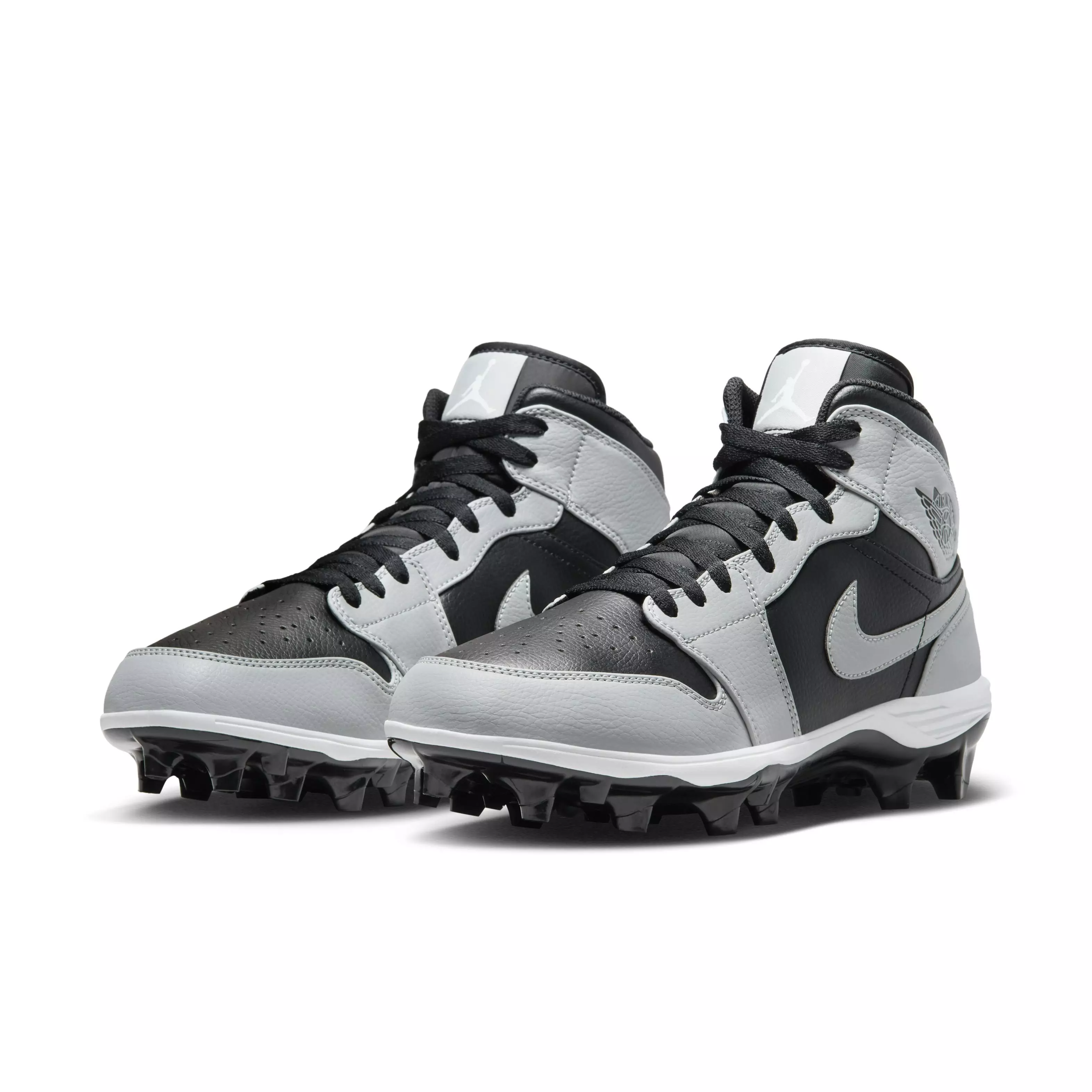 Jordan 1 Mid TD "Black/Light Smoke Grey/Black/Light Smoke Grey" Men's Football Cleat - BLACK/LT GREY/BLACK/LT GREY